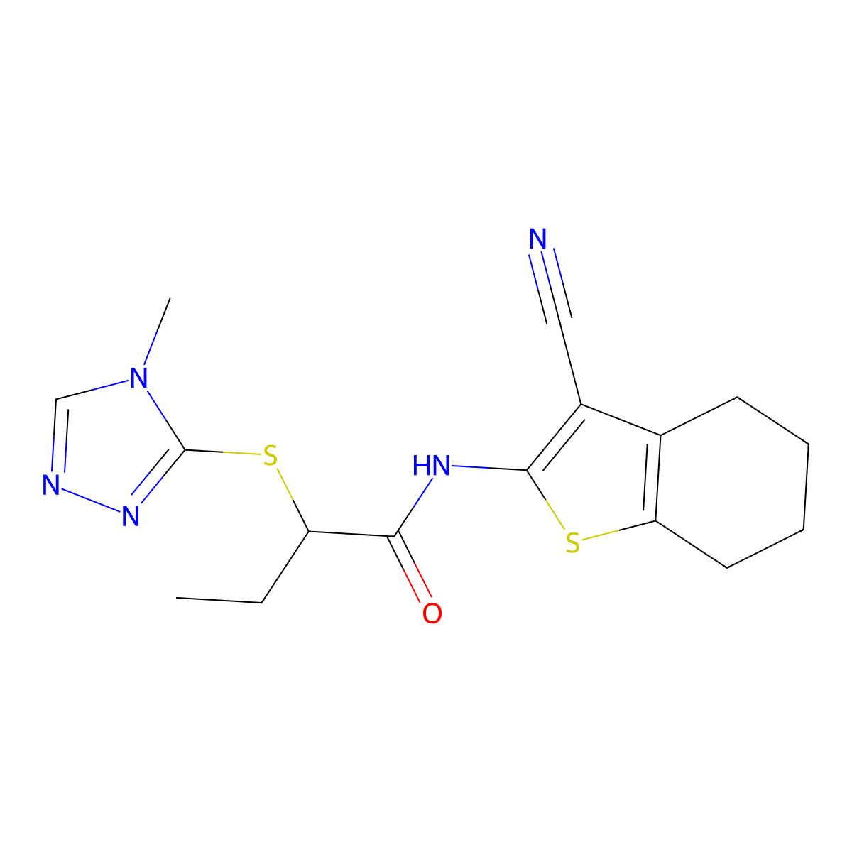 N-(3-cyano-4,5,6,7-tetrahydro-1-benzothiophen-2-yl)-2-[(4-methyl-1,2,4-triazol-3-yl)sulfanyl]butanamide molecular structure, CAS 312273-79-3
