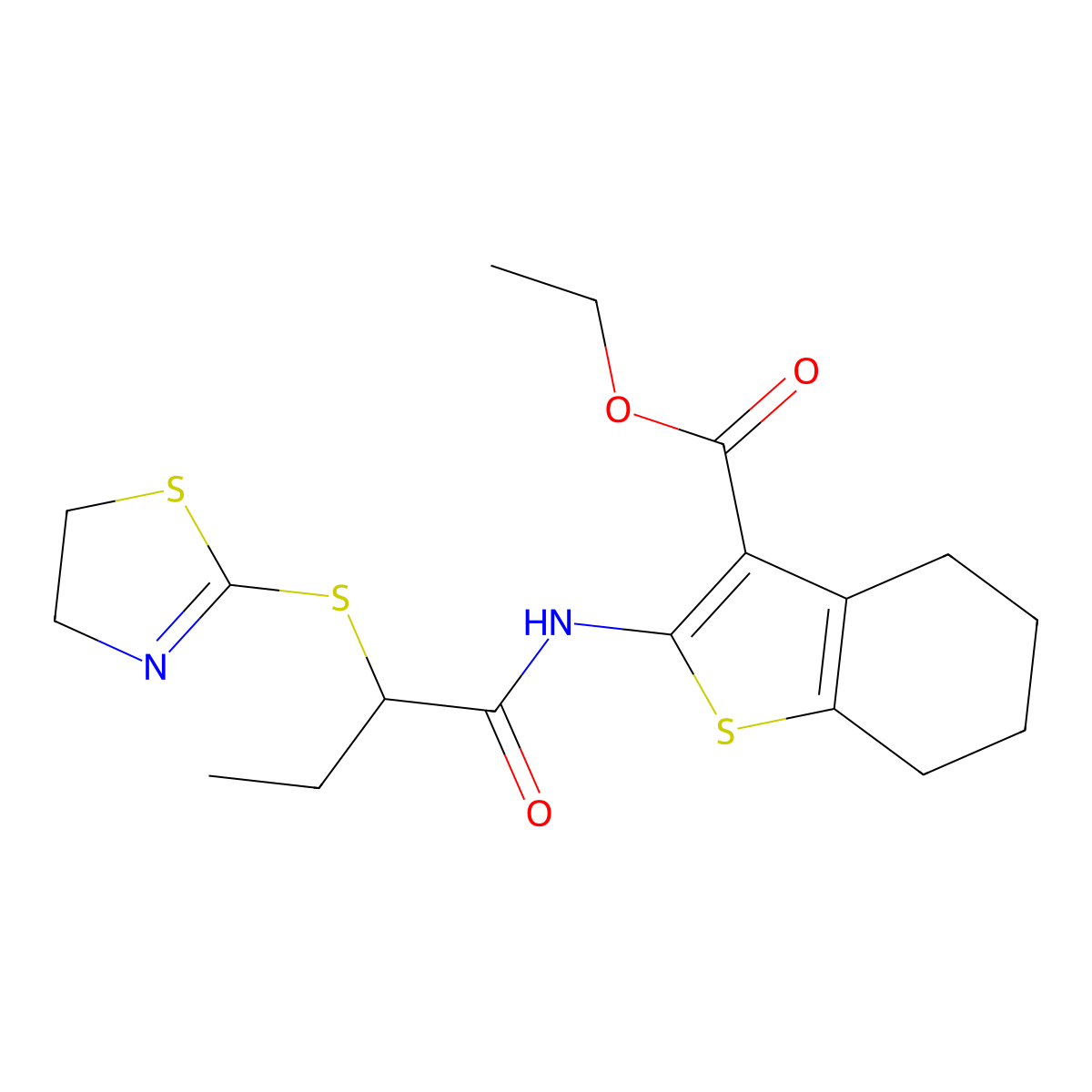 Ethyl 2-{[2-(4,5-dihydro-1,3-thiazol-2-ylsulfanyl)butanoyl]amino}-4,5,6,7-tetrahydro-1-benzothiophene-3-carboxylate molecular structure, CAS 312273-85-1