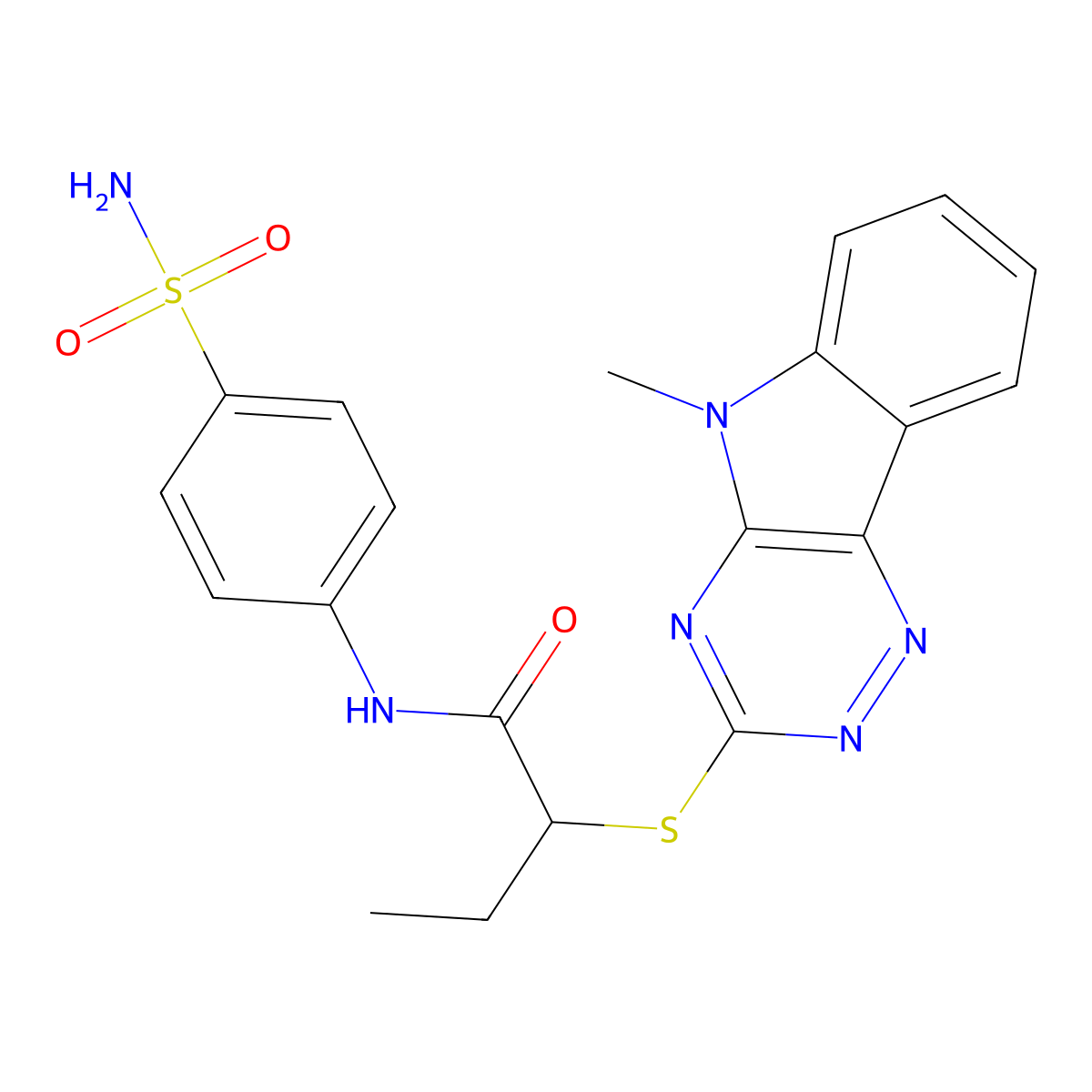 2-[(5-methyl-[1,2,4]triazino[5,6-b]indol-3-yl)sulfanyl]-N-(4-sulfamoylphenyl)butanamide molecular structure, CAS 312273-86-2