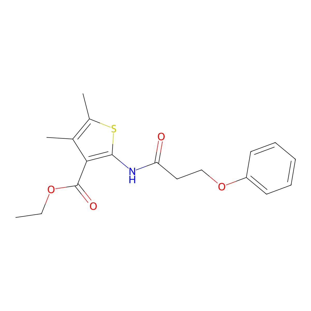Ethyl 4,5-dimethyl-2-(3-phenoxypropanoylamino)thiophene-3-carboxylate molecular structure, CAS 312274-24-1
