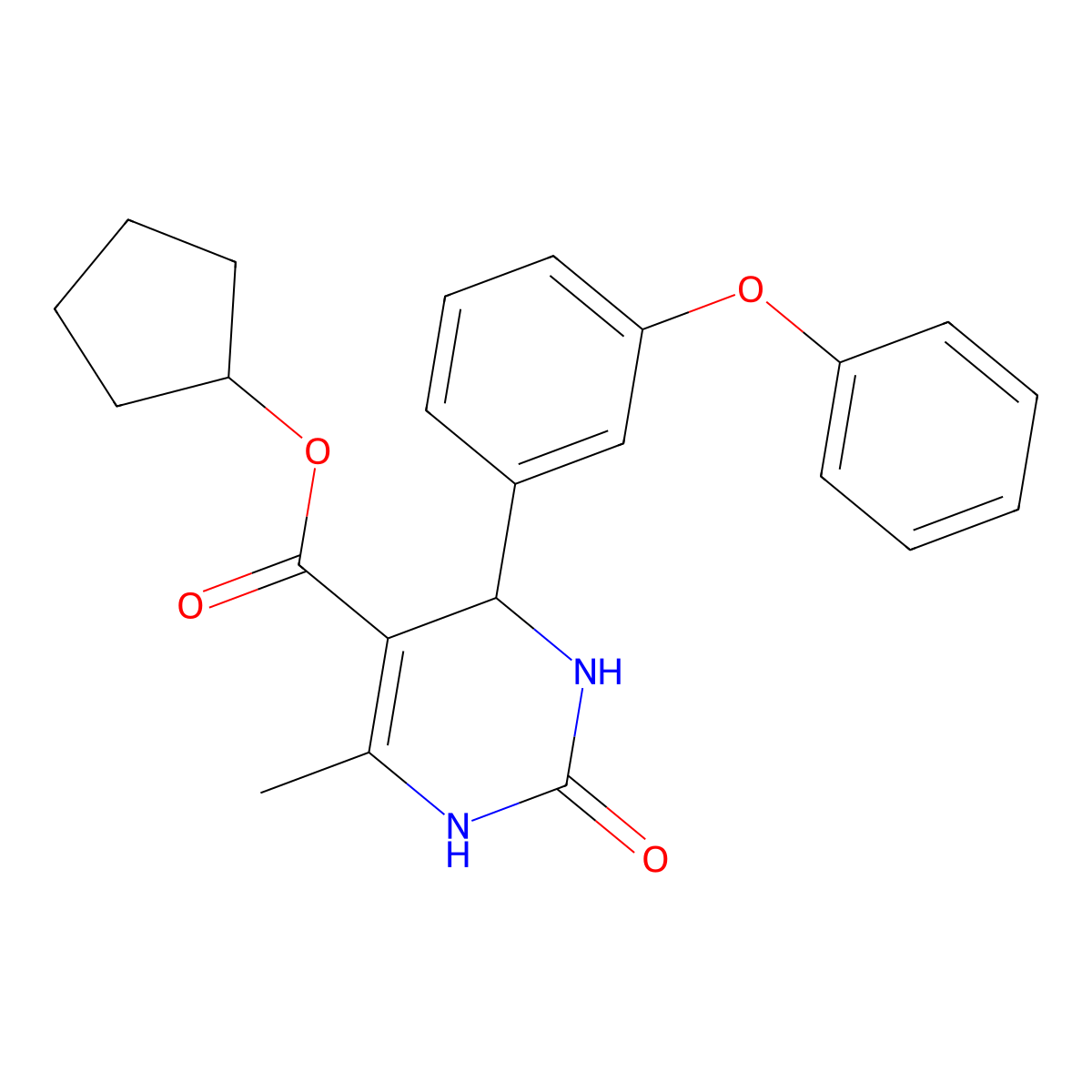 Cyclopentyl 6-methyl-2-oxo-4-(3-phenoxyphenyl)-1,2,3,4-tetrahydropyrimidine-5-carboxylate molecular structure, CAS 312274-26-3
