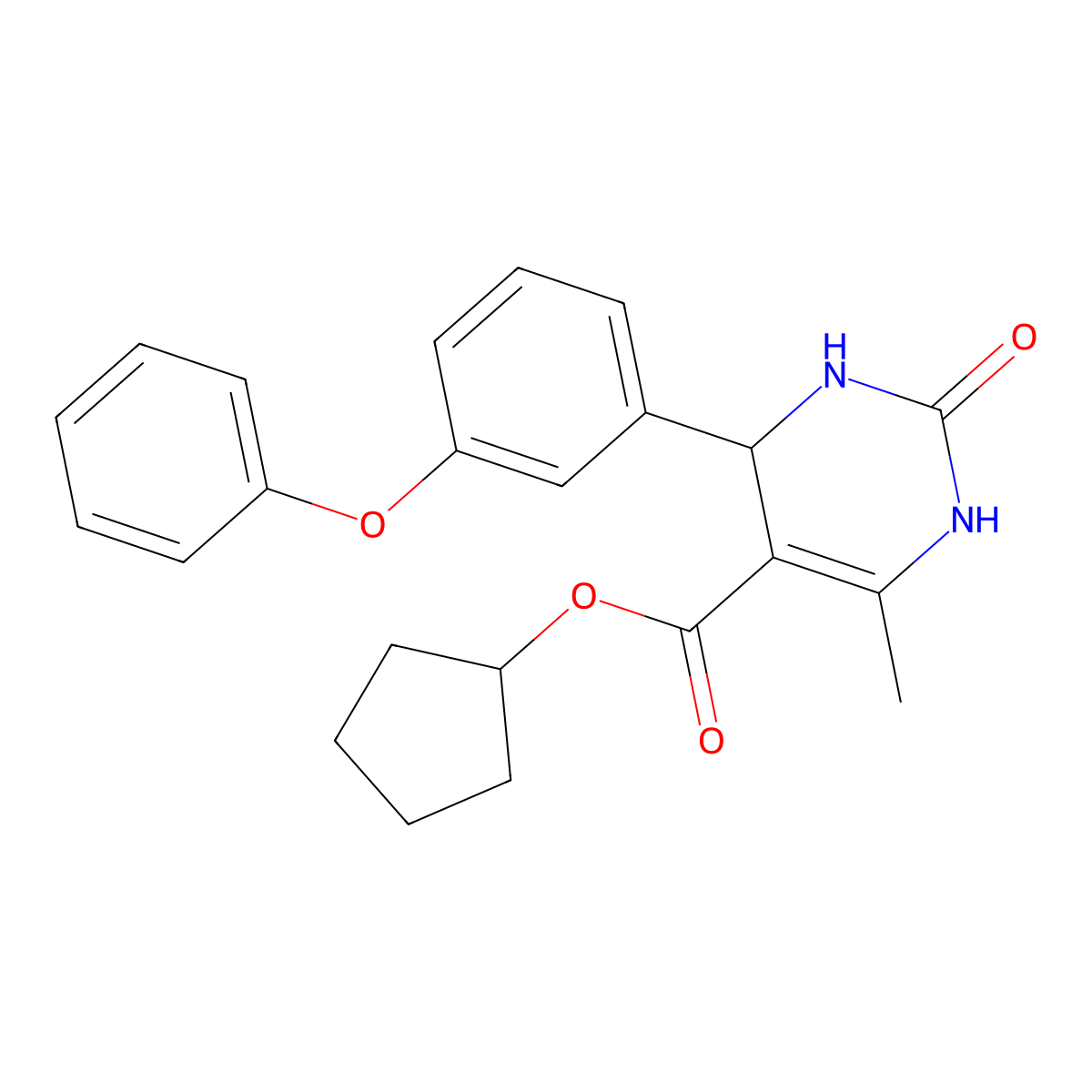 Cyclopentyl 6-methyl-2-oxo-4-(3-phenoxyphenyl)-1,2,3,4-tetrahydropyrimidine-5-carboxylate molecular structure, CAS 312274-26-3