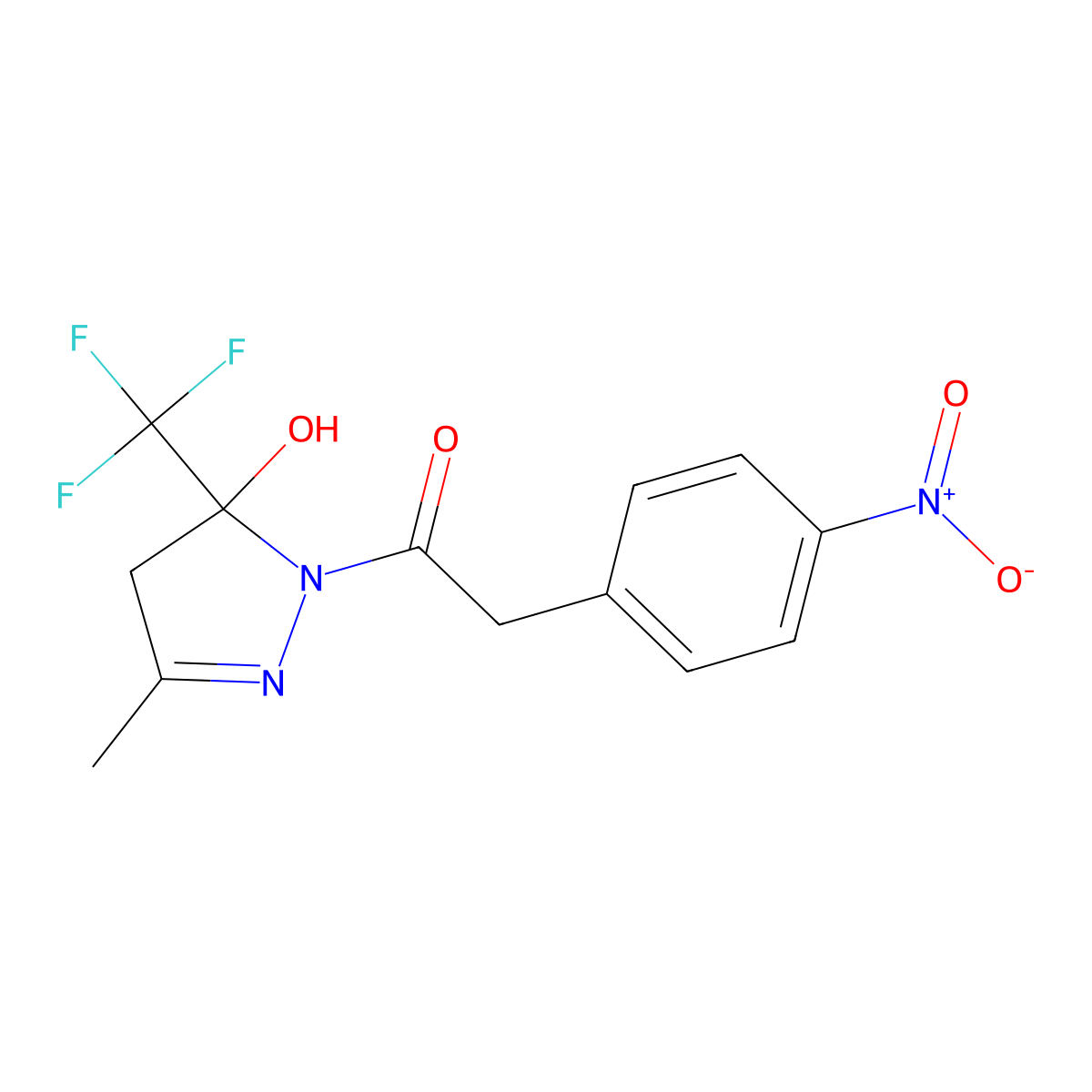 1-[5-hydroxy-3-methyl-5-(trifluoromethyl)-4H-pyrazol-1-yl]-2-(4-nitrophenyl)ethanone molecular structure, CAS 312274-76-3