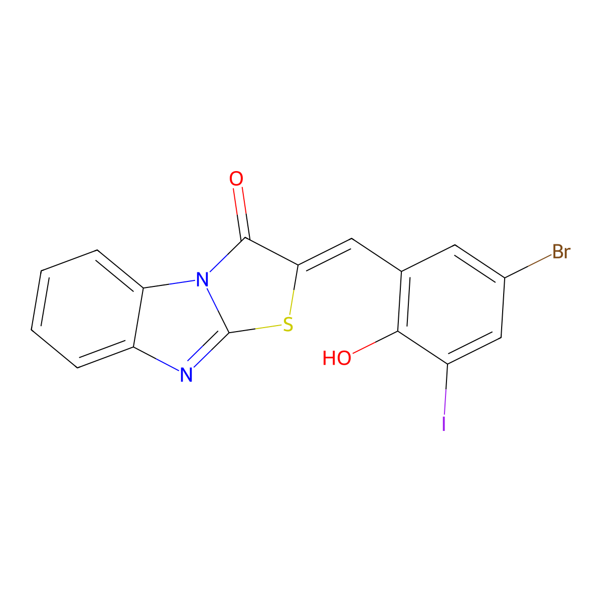 2-[(5-Bromo-2-hydroxy-3-iodophenyl)methylene]thiazolo[3,2-a]benzimidazol-3(2H)-one molecular structure, CAS 312275-43-7