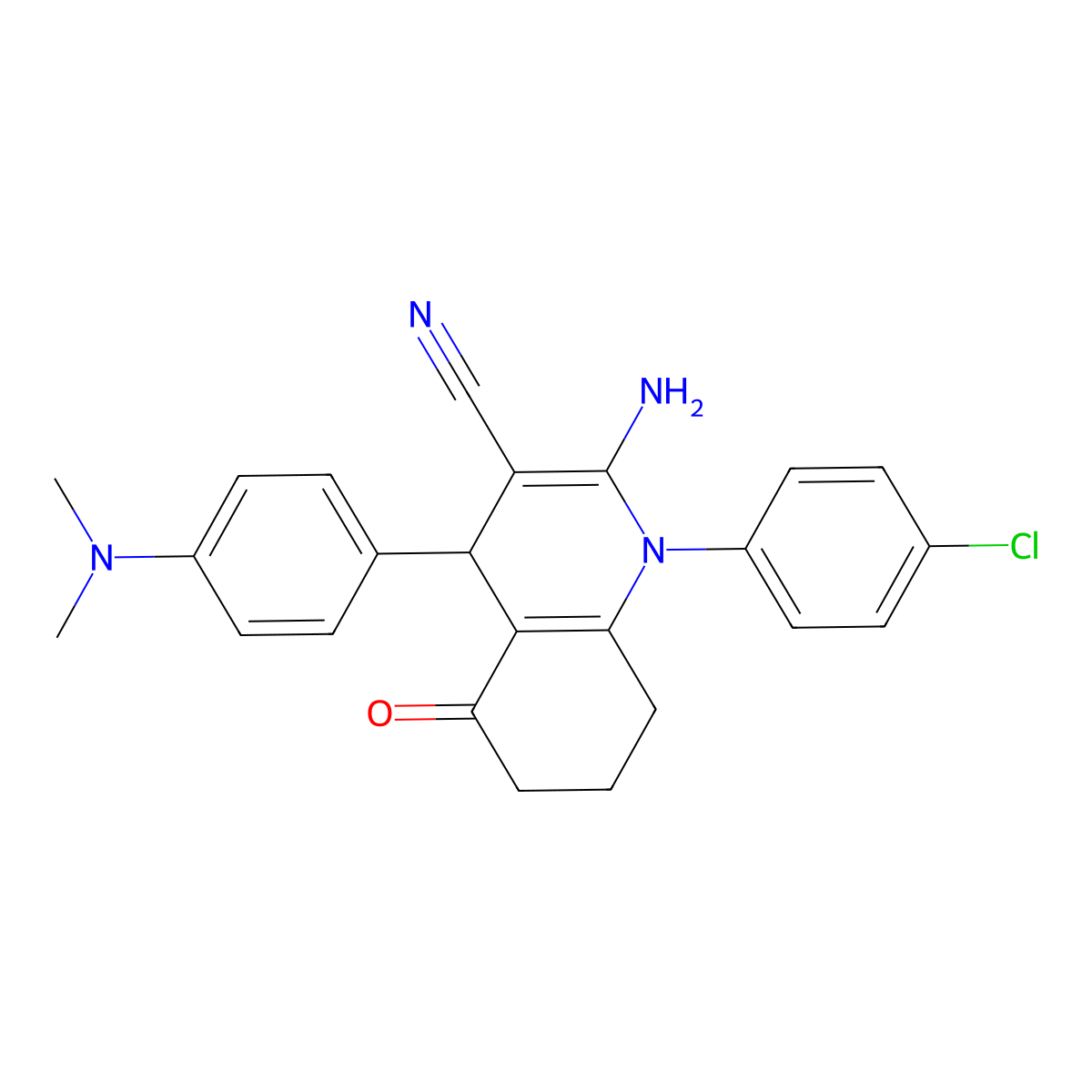 2-Amino-1-(4-chlorophenyl)-4-[4-(dimethylamino)phenyl]-5-oxo-1,4,5,6,7,8-hexahydro-3-quinolinecarbonitrile molecular structure, CAS 312275-76-6