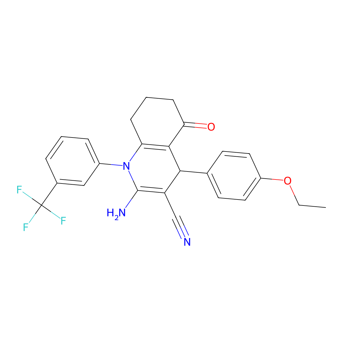 2-Amino-4-(4-ethoxyphenyl)-5-oxo-1-[3-(trifluoromethyl)phenyl]-1,4,5,6,7,8-hexahydro-3-quinolinecarbonitrile molecular structure, CAS 312275-80-2