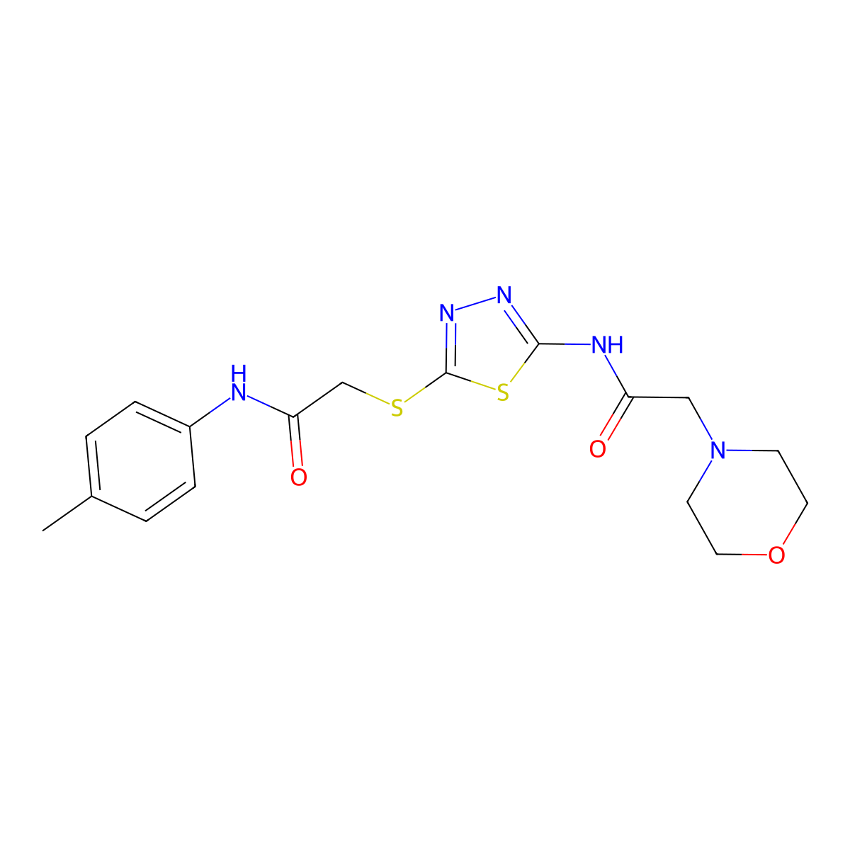 N-[5-[[2-(4-methylanilino)-2-oxoethyl]thio]-1,3,4-thiadiazol-2-yl]-2-(4-morpholinyl)acetamide molecular structure, CAS 312276-46-3