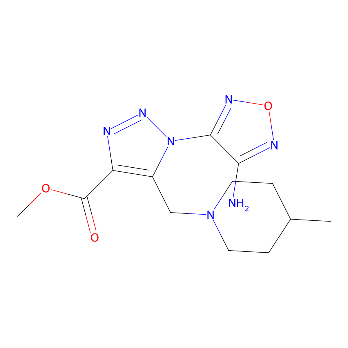 methyl 1-(4-amino-1,2,5-oxadiazol-3-yl)-5-[(4-methylpiperidin-1-yl)methyl]-1H-1,2,3-triazole-4-carboxylate molecular structure, CAS 312276-49-6