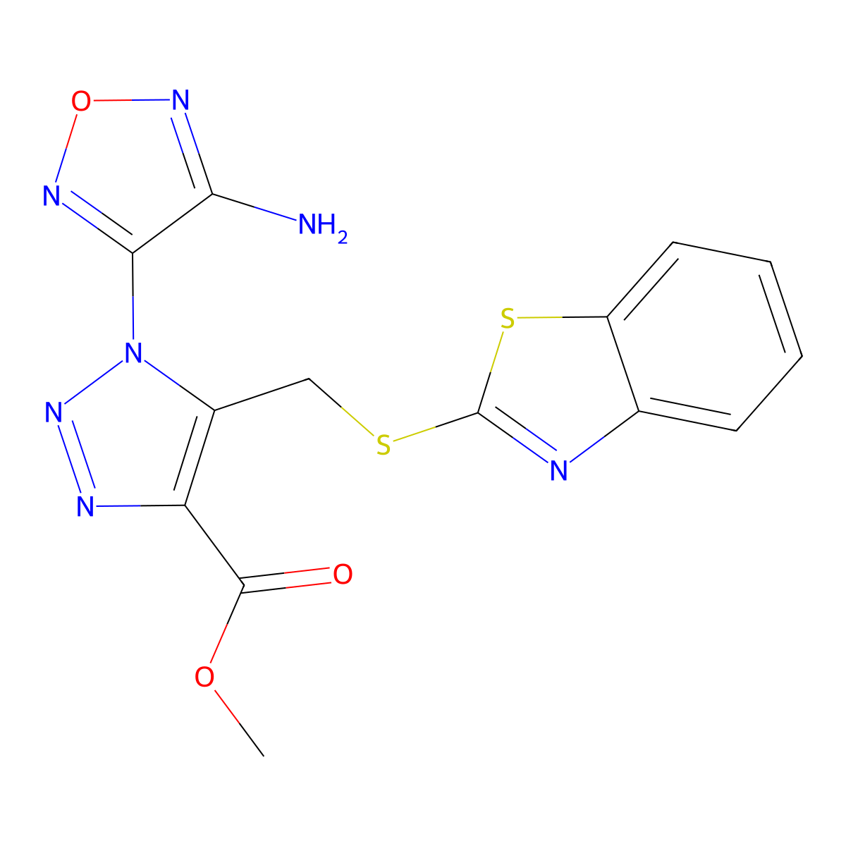 1-(4-Amino-1,2,5-oxadiazol-3-yl)-5-[(1,3-benzothiazol-2-ylthio)methyl]-4-triazolecarboxylic acid methyl ester molecular structure, CAS 312276-52-1