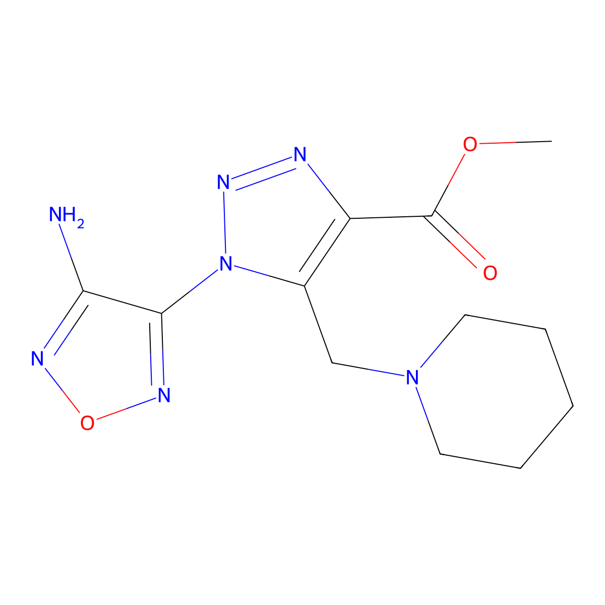methyl 1-(4-amino-1,2,5-oxadiazol-3-yl)-5-(piperidin-1-ylmethyl)-1H-1,2,3-triazole-4-carboxylate molecular structure, CAS 312277-78-4