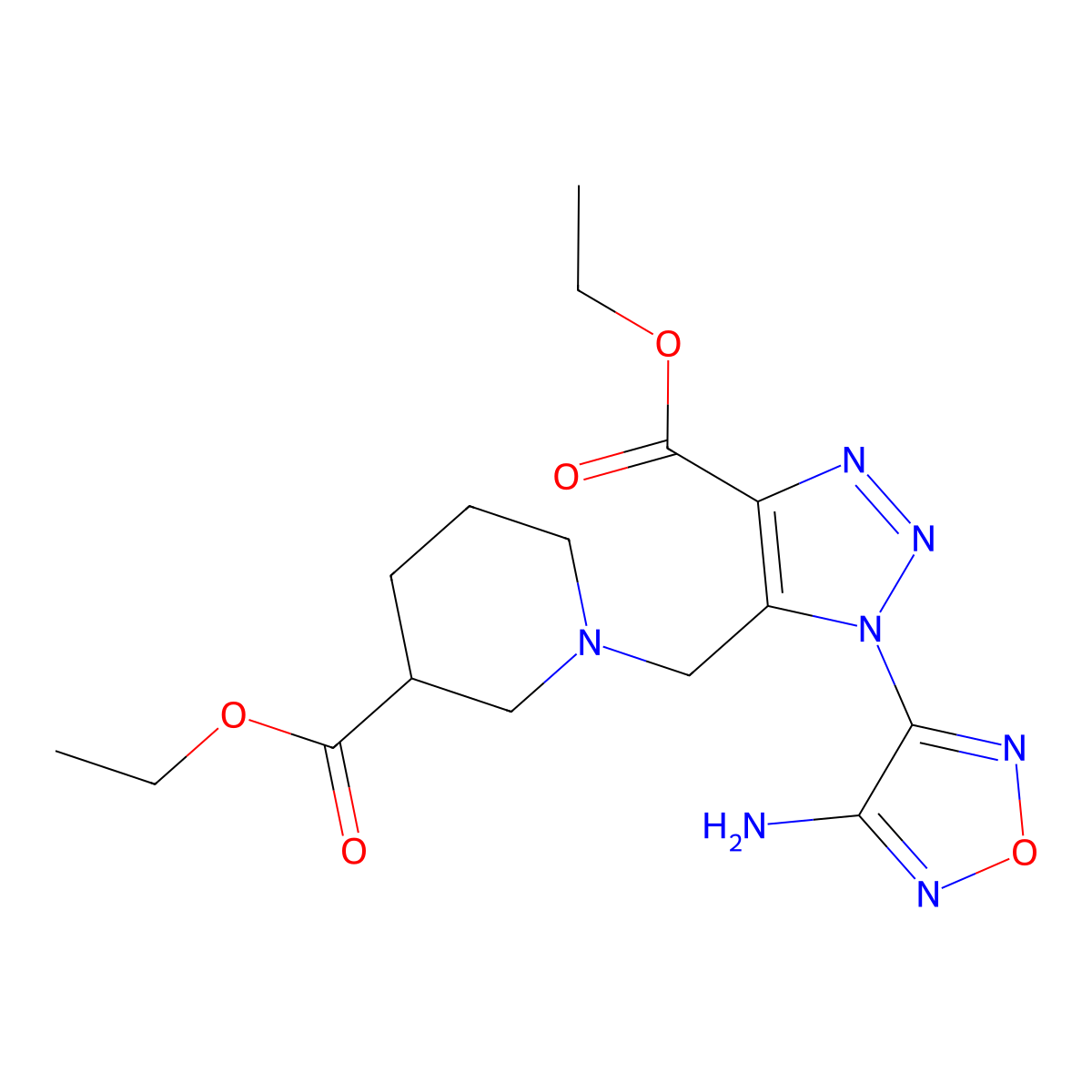 Ethyl 1-((1-(4-amino-1,2,5-oxadiazol-3-yl)-4-(ethoxycarbonyl)-1H-1,2,3-triazol-5-yl)methyl)-3-piperidinecarboxylate molecular structure, CAS 312277-79-5