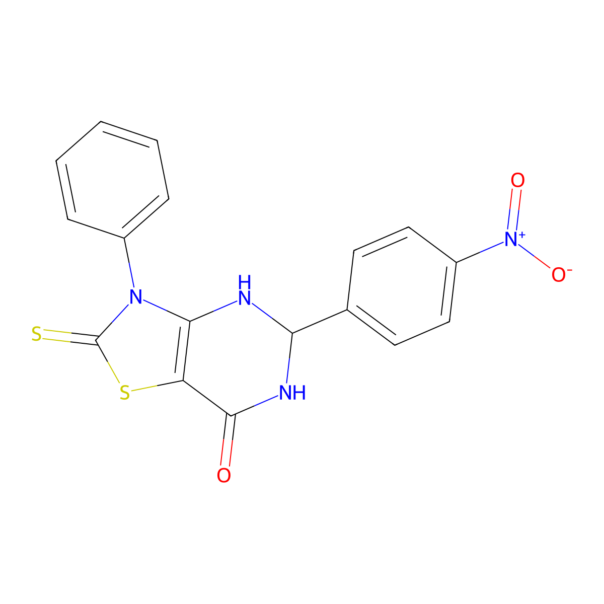 5-(4-nitrophenyl)-3-phenyl-2-sulfanylidene-5,6-dihydro-4H-[1,3]thiazolo[4,5-d]pyrimidin-7-one molecular structure, CAS 312277-98-8