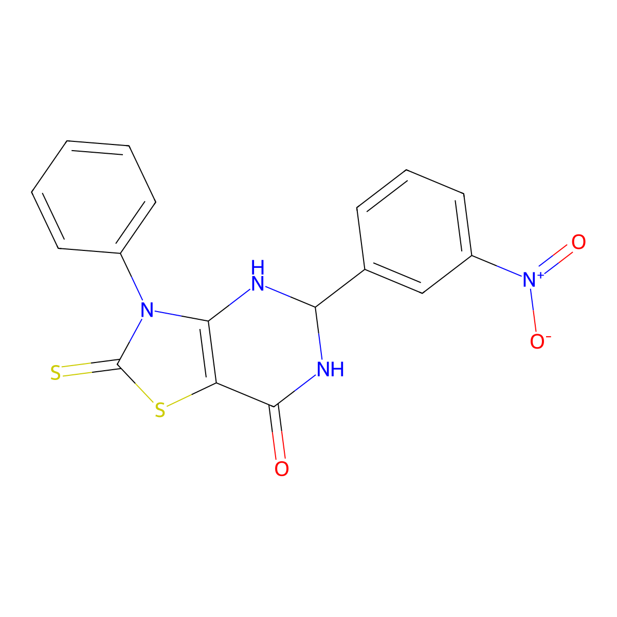 5-(3-nitrophenyl)-3-phenyl-2-thioxo-2,3,5,6-tetrahydro[1,3]thiazolo[4,5-d]pyrimidin-7(4H)-one molecular structure, CAS 312278-00-5