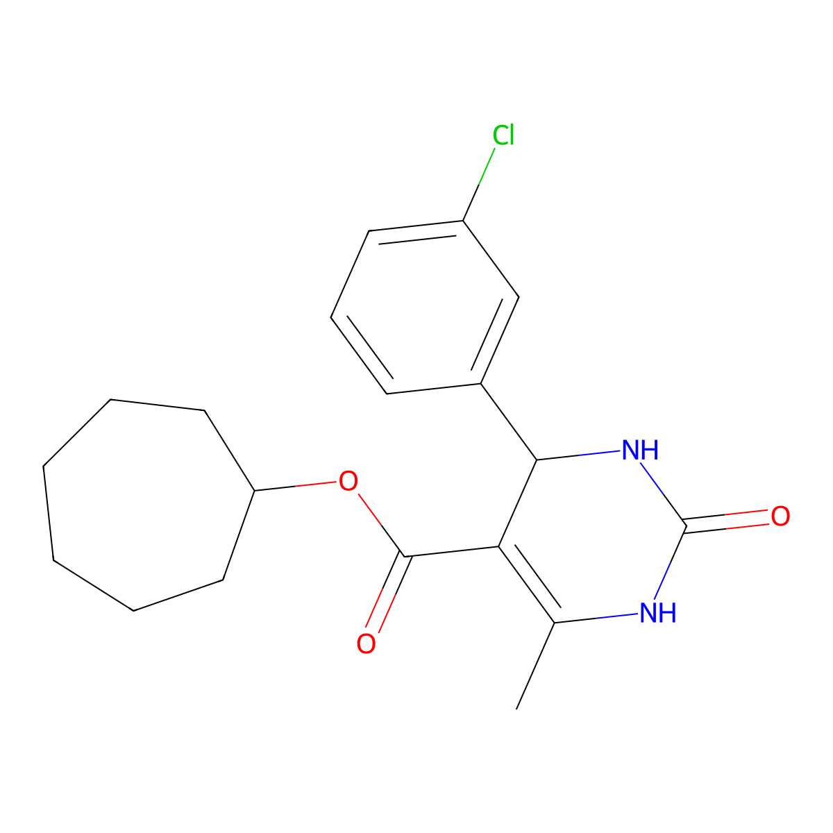 cycloheptyl 4-(3-chlorophenyl)-6-methyl-2-oxo-3,4-dihydro-1H-pyrimidine-5-carboxylate molecular structure, CAS 312278-05-0