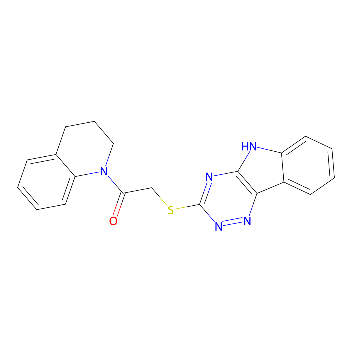 1-(3,4-dihydro-2H-quinolin-1-yl)-2-(5H-[1,2,4]triazino[5,6-b]indol-3-ylsulfanyl)ethanone molecular structure, CAS 312278-37-8