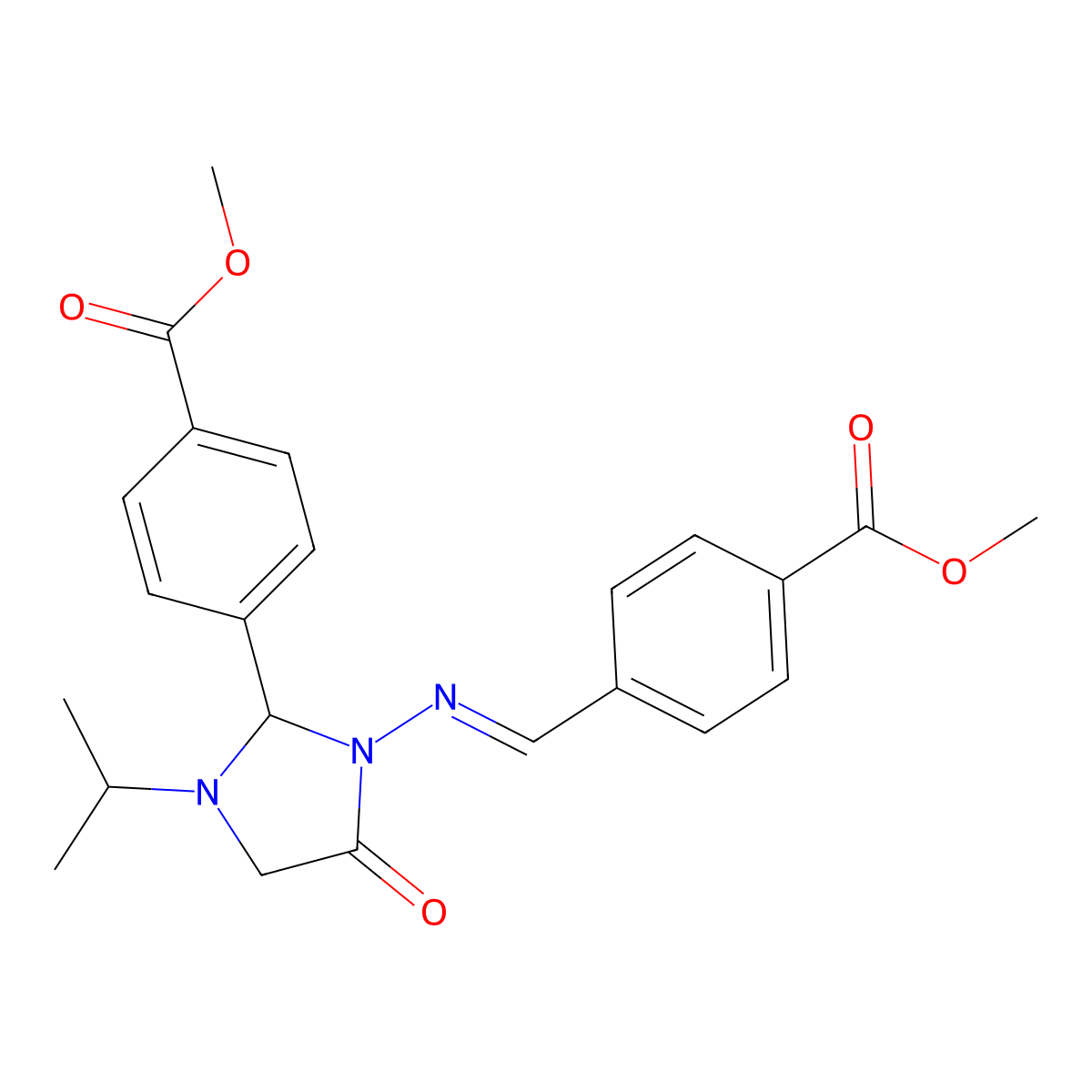 Methyl 4-[3-[[[4-(methoxycarbonyl)phenyl]methylene]amino]-1-(1-methylethyl)-4-oxo-2-imidazolidinyl]benzoate molecular structure, CAS 312278-75-4