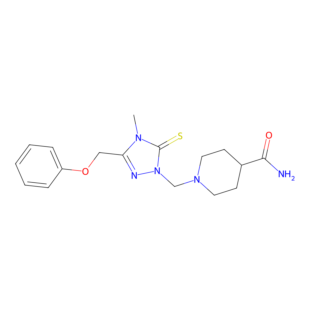 1-{[4-methyl-3-(phenoxymethyl)-5-thioxo-4,5-dihydro-1H-1,2,4-triazol-1-yl]methyl}piperidine-4-carboxamide molecular structure, CAS 312279-05-3