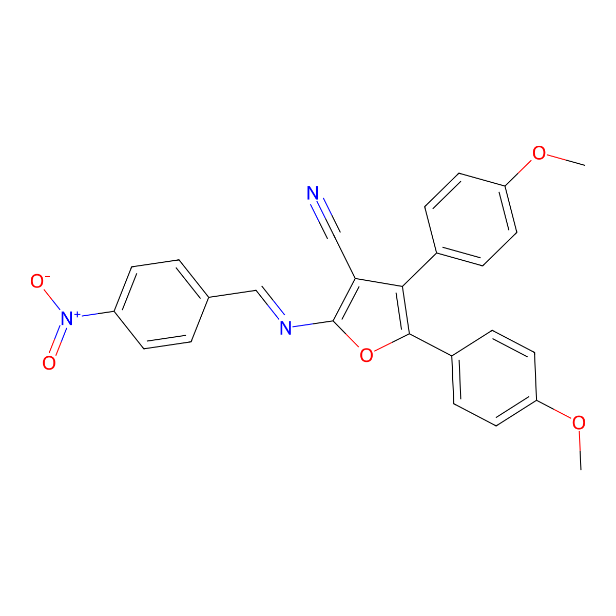 4,5-Bis(4-methoxyphenyl)-2-[[(4-nitrophenyl)methylene]amino]-3-furancarbonitrile molecular structure, CAS 312279-48-4