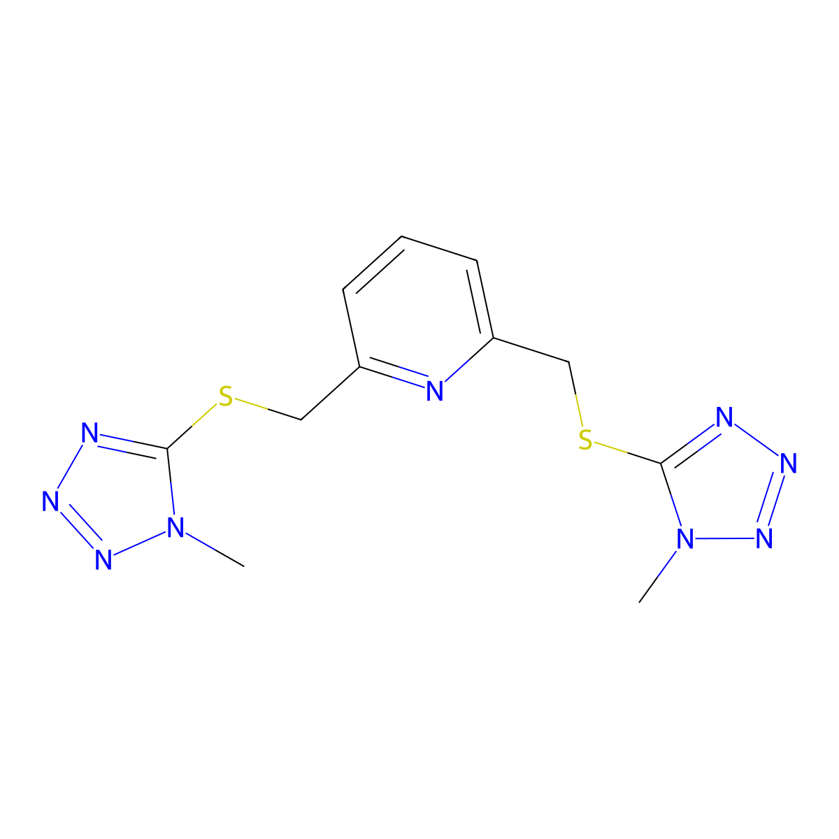 2,6-Bis[(1-methyltetrazol-5-yl)sulfanylmethyl]pyridine molecular structure, CAS 312280-10-7