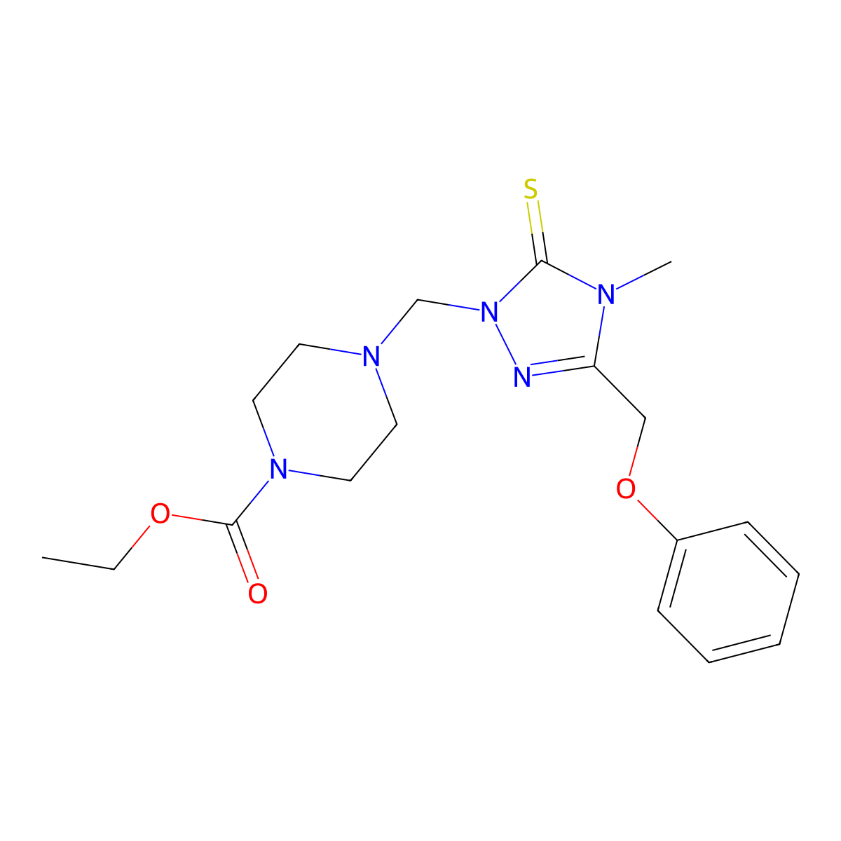 ethyl 4-{[4-methyl-3-(phenoxymethyl)-5-thioxo-4,5-dihydro-1H-1,2,4-triazol-1-yl]methyl}piperazine-1-carboxylate molecular structure, CAS 312280-27-6