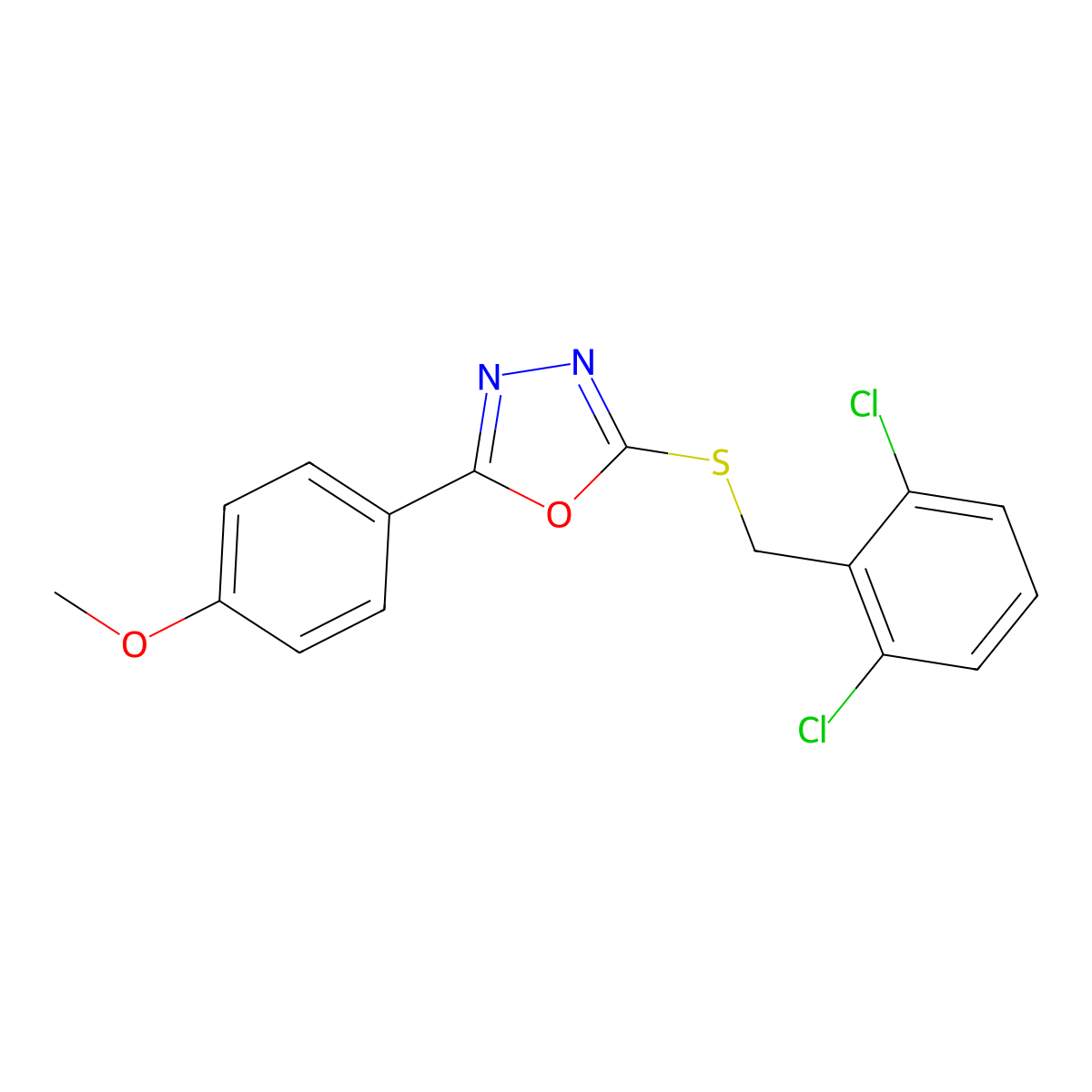 2-[(2,6-Dichlorobenzyl)sulfanyl]-5-(4-methoxyphenyl)-1,3,4-oxadiazole molecular structure, CAS 312280-28-7