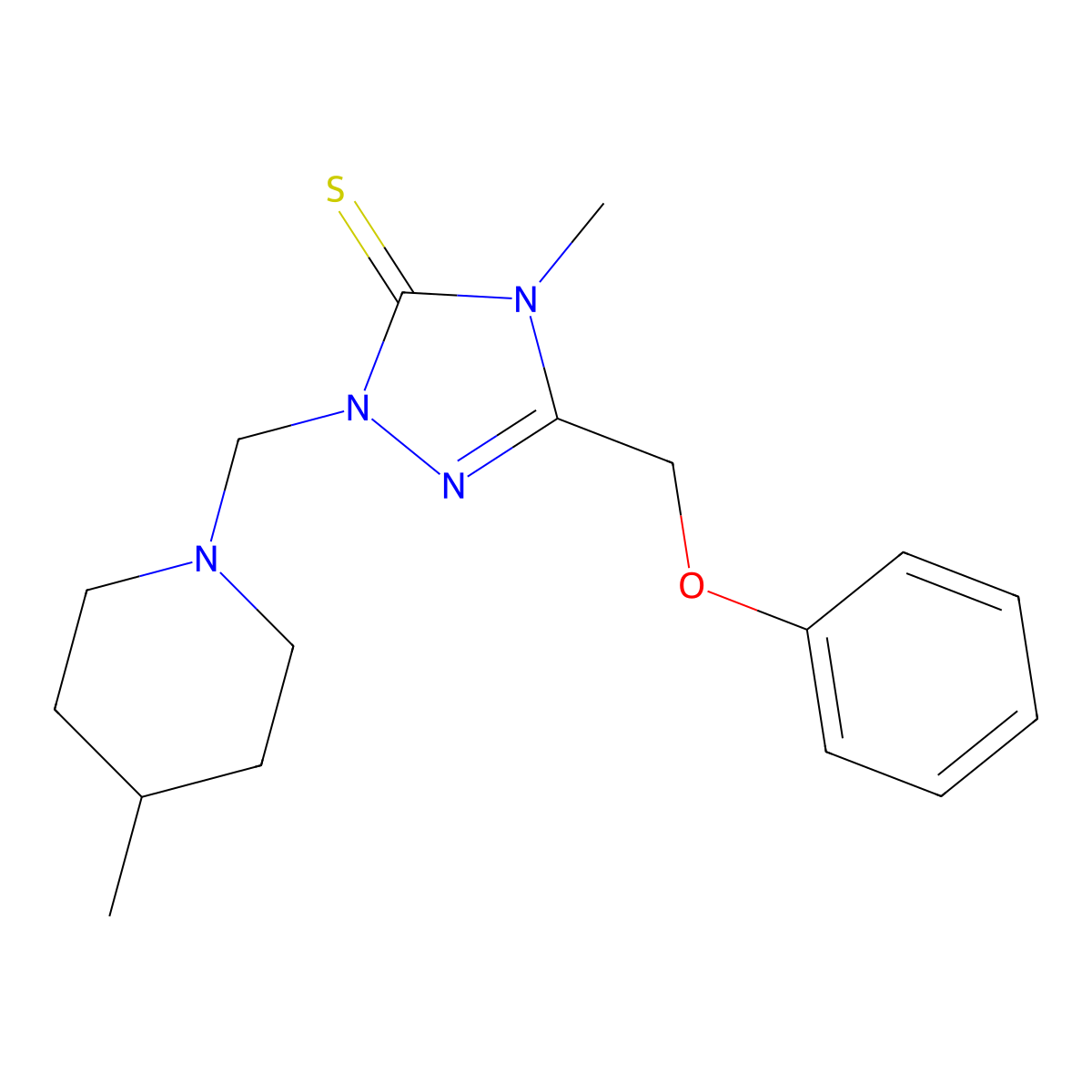 4-Methyl-2-[(4-methylpiperidin-1-yl)methyl]-5-(phenoxymethyl)-1,2,4-triazole-3-thione molecular structure, CAS 312280-29-8
