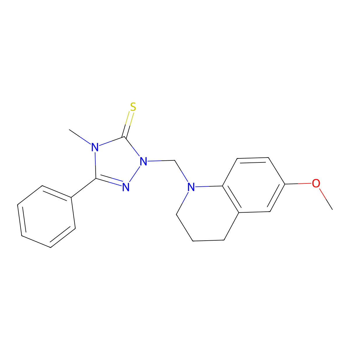 2-[(6-methoxy-3,4-dihydro-2H-quinolin-1-yl)methyl]-4-methyl-5-phenyl-1,2,4-triazole-3-thione molecular structure, CAS 312280-30-1