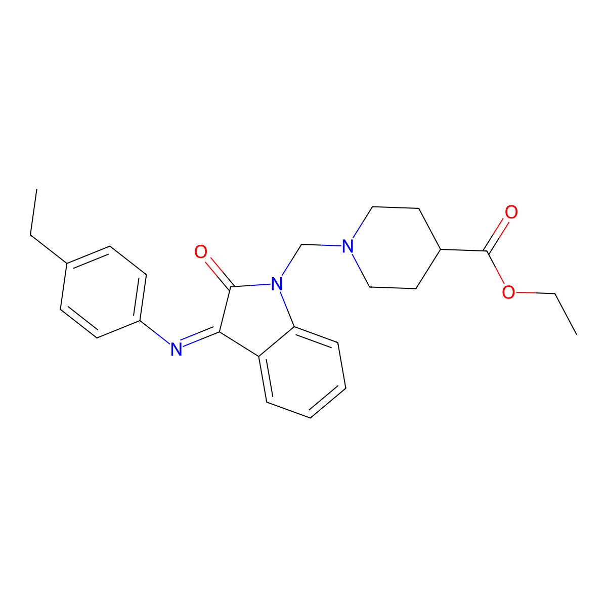 Ethyl 1-[[3-(4-ethylphenyl)imino-2-oxoindol-1-yl]methyl]piperidine-4-carboxylate molecular structure, CAS 312280-50-5