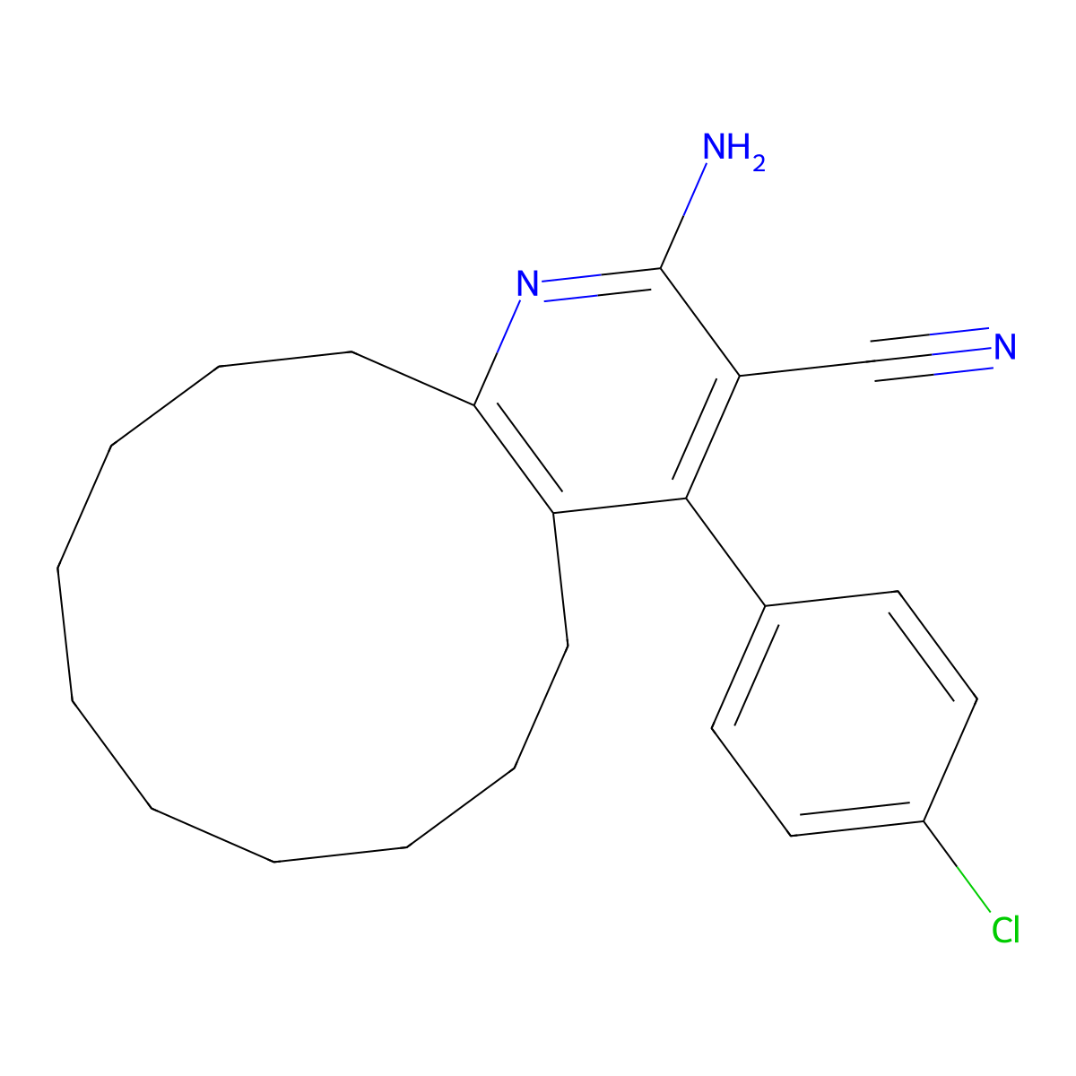 2-Amino-4-(4-chlorophenyl)-5,6,7,8,9,10,11,12,13,14-decahydrocyclododeca[b]pyridine-3-carbonitrile molecular structure, CAS 312280-60-7