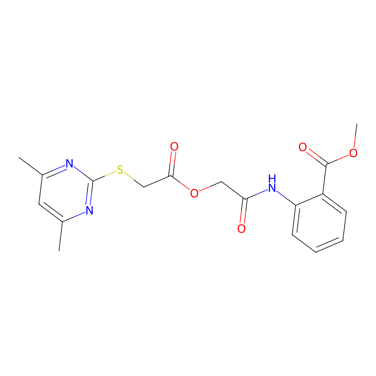 Methyl 2-{[({[(4,6-dimethylpyrimidin-2-yl)sulfanyl]acetyl}oxy)acetyl]amino}benzoate molecular structure, CAS 312280-89-0