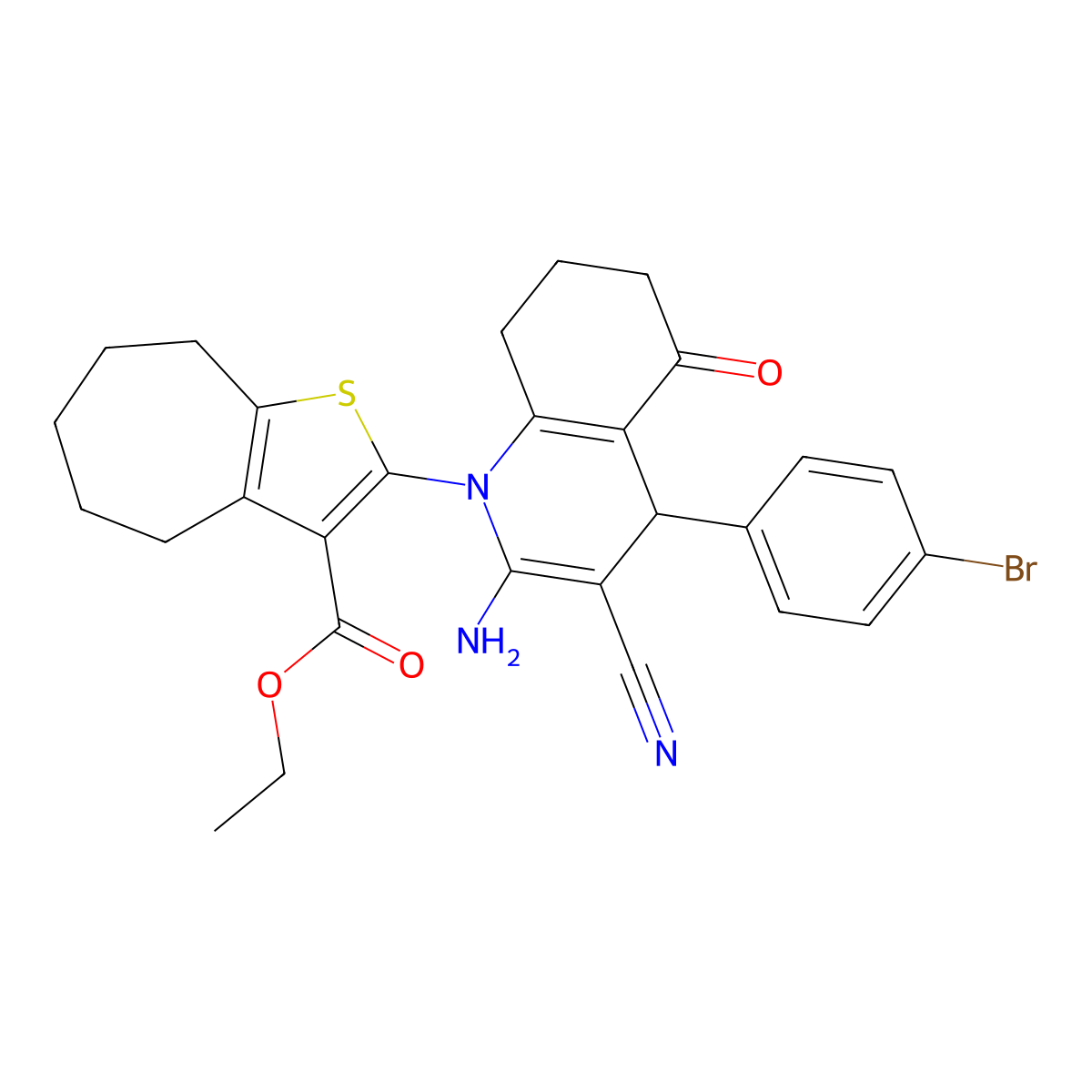 ethyl 2-[2-amino-4-(4-bromophenyl)-3-cyano-5-oxo-4,6,7,8-tetrahydroquinolin-1-yl]-5,6,7,8-tetrahydro-4H-cyclohepta[b]thiophene-3-carboxylate molecular structure, CAS 312281-37-1