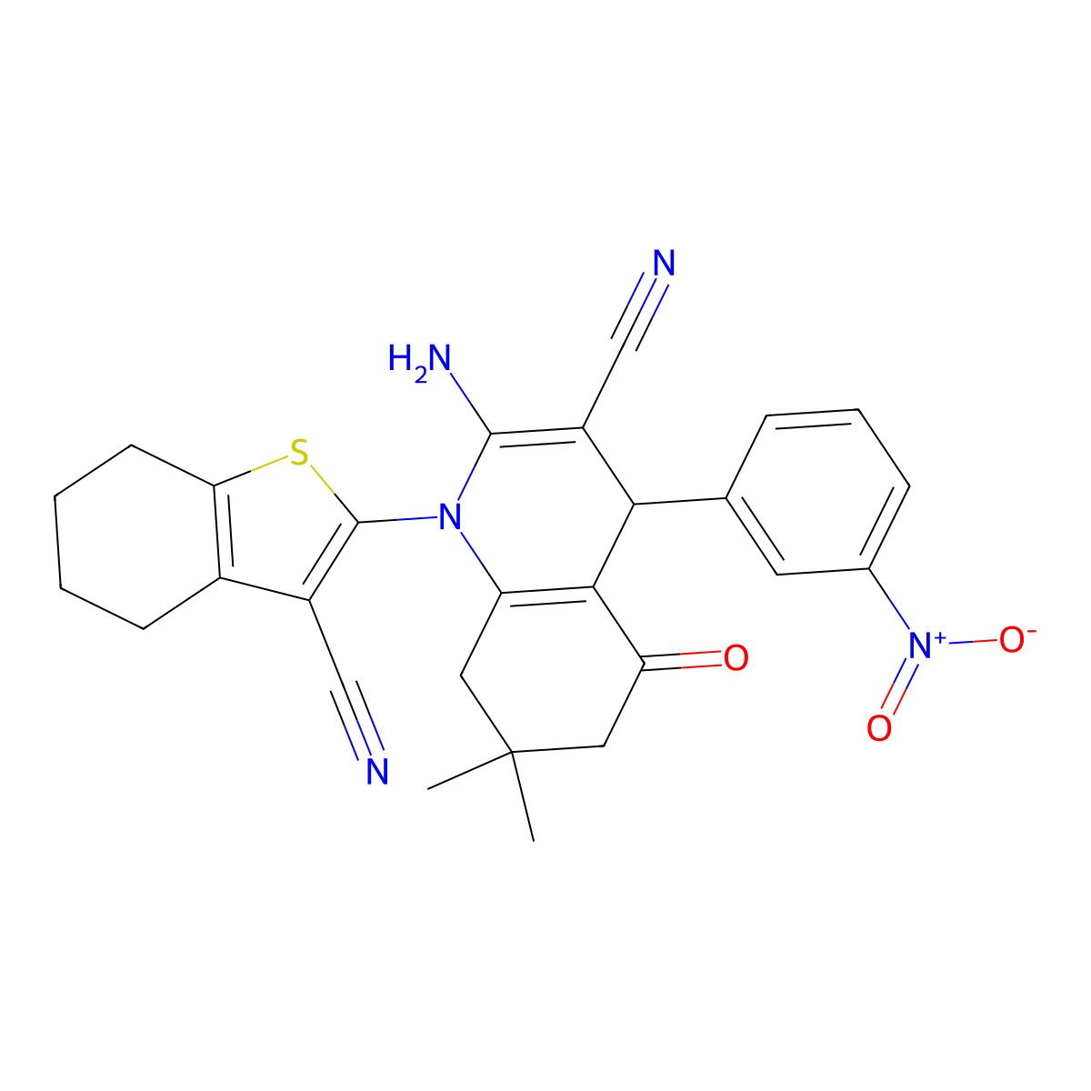 2-amino-1-(3-cyano-4,5,6,7-tetrahydro-1-benzothiophen-2-yl)-7,7-dimethyl-4-(3-nitrophenyl)-5-oxo-6,8-dihydro-4H-quinoline-3-carbonitrile molecular structure, CAS 312281-44-0
