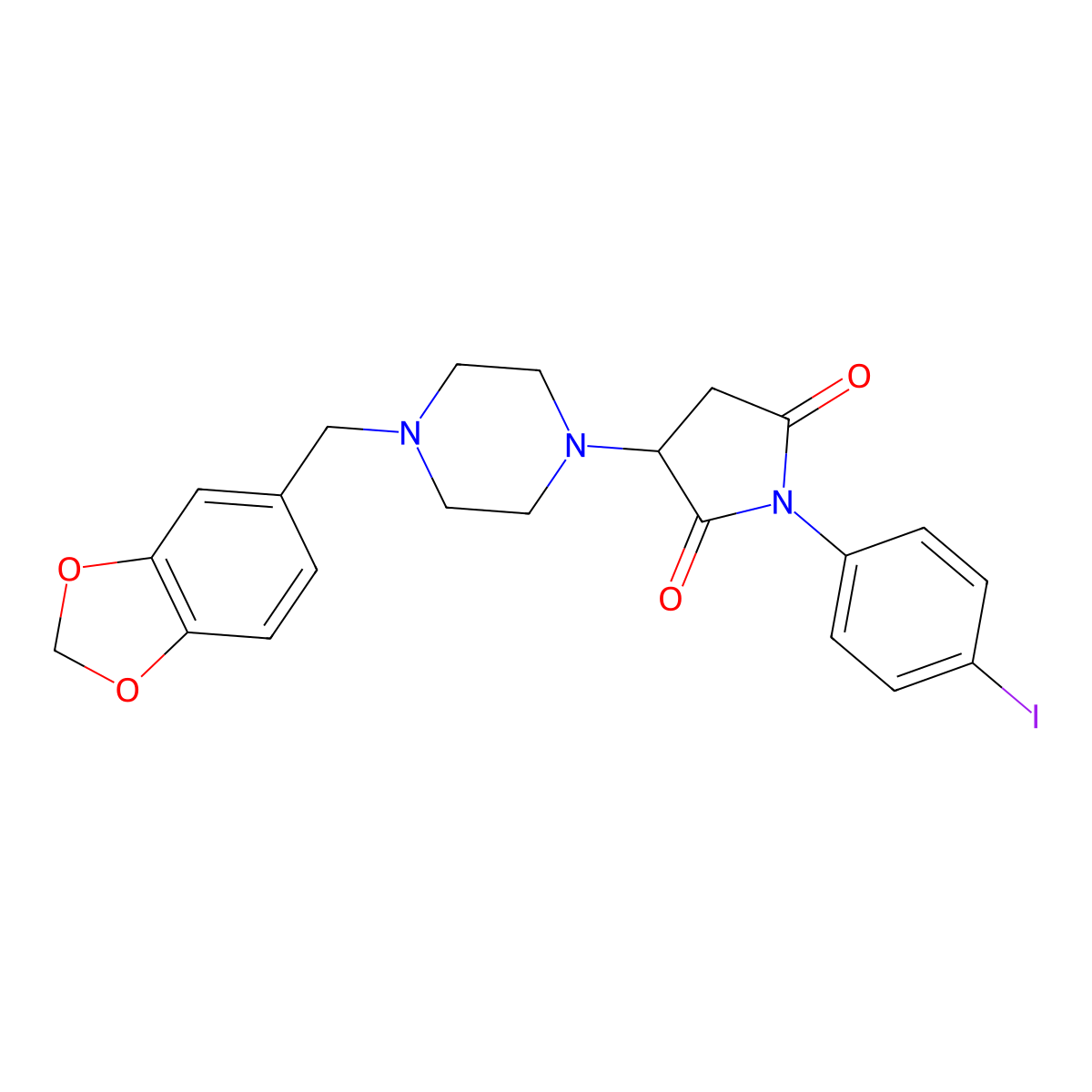 3-[4-(1,3-Benzodioxol-5-ylmethyl)piperazin-1-yl]-1-(4-iodophenyl)pyrrolidine-2,5-dione molecular structure, CAS 312281-51-9