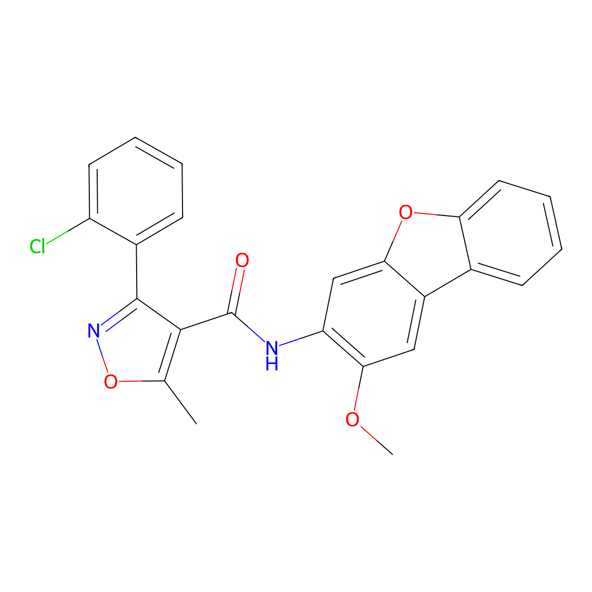 3-(2-chlorophenyl)-N-(2-methoxydibenzofuran-3-yl)-5-methyl-1,2-oxazole-4-carboxamide molecular structure, CAS 312282-01-2