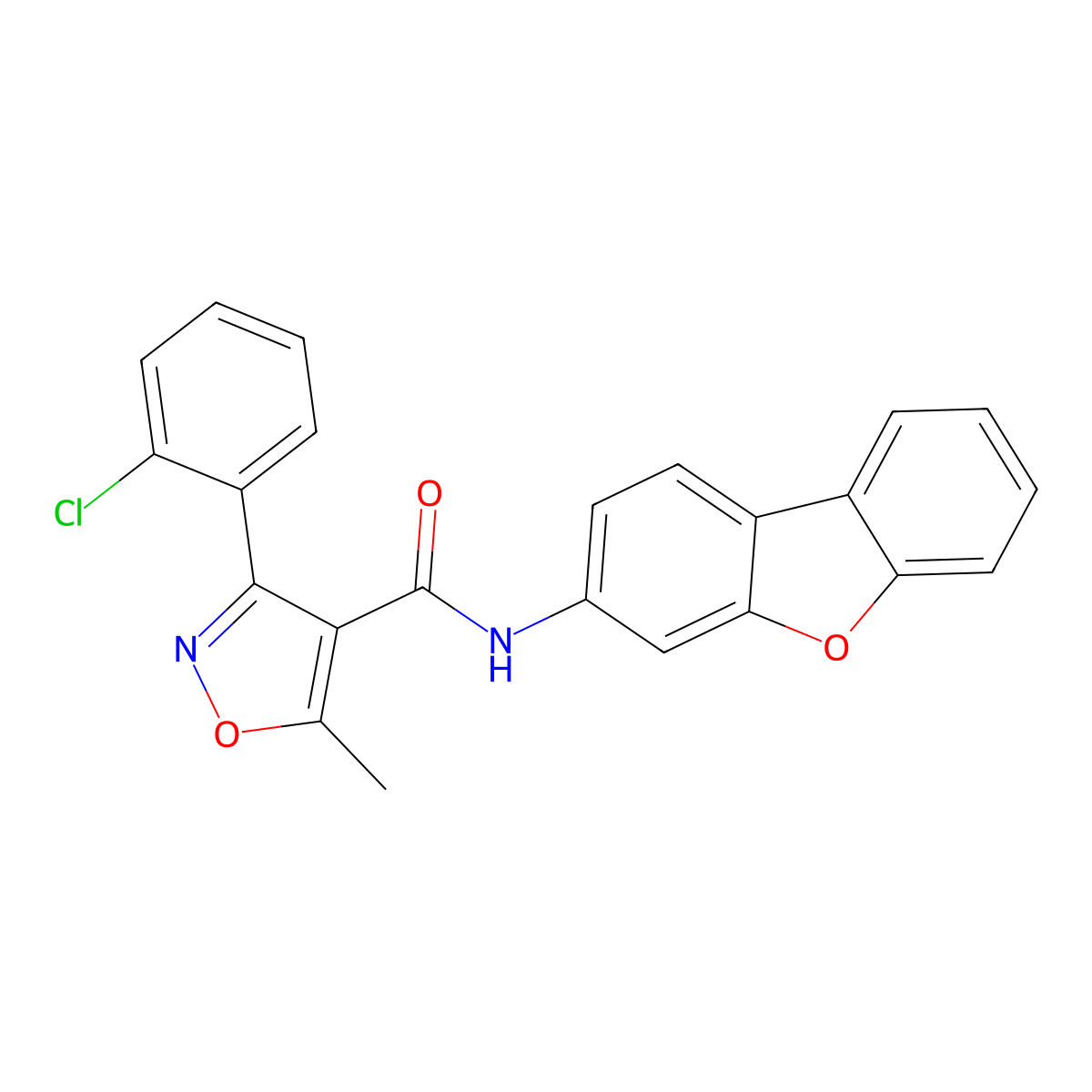 3-(2-chlorophenyl)-N-dibenzofuran-3-yl-5-methyl-1,2-oxazole-4-carboxamide molecular structure, CAS 312282-04-5