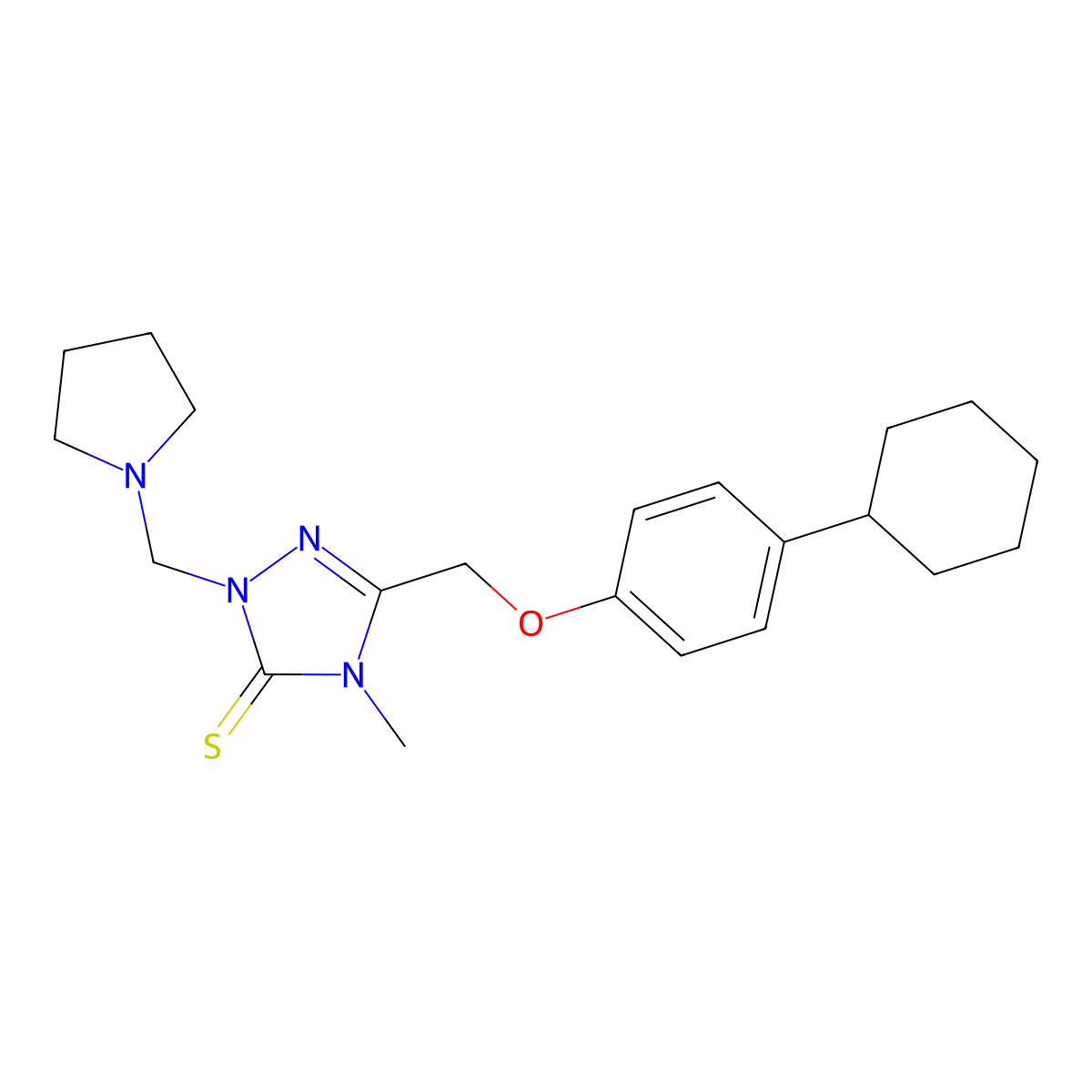 5-[(4-Cyclohexylphenoxy)methyl]-4-methyl-2-(pyrrolidin-1-ylmethyl)-1,2,4-triazole-3-thione molecular structure, CAS 312282-07-8