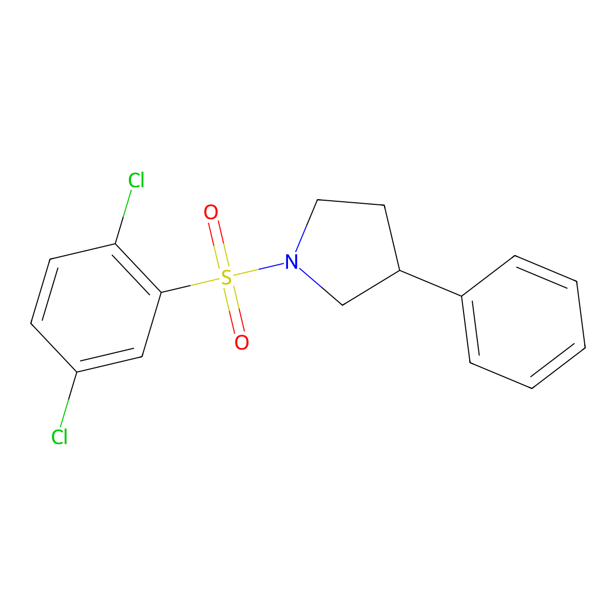 1-(2,5-Dichlorophenyl)sulfonyl-3-phenylpyrrolidine molecular structure, CAS 312282-15-8