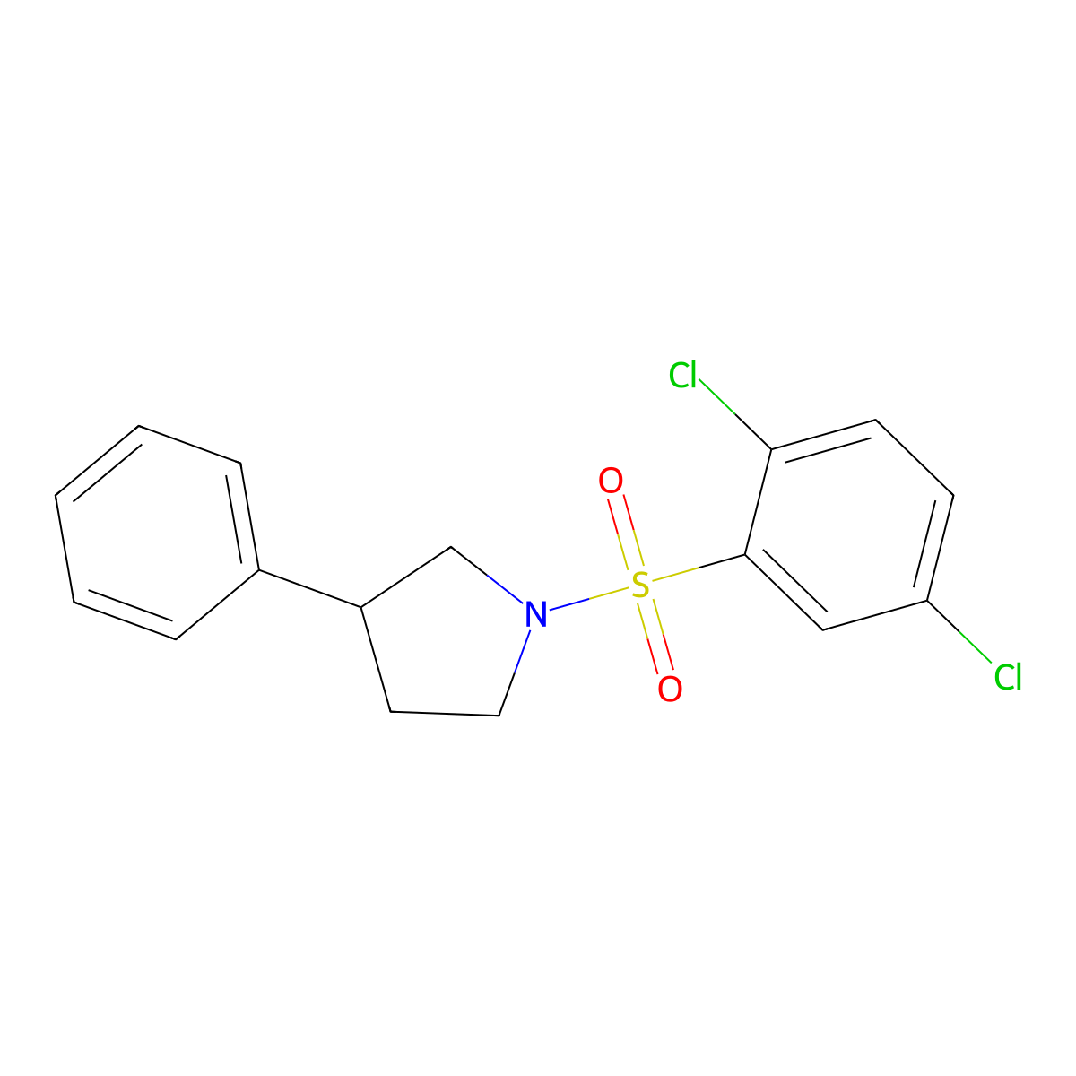 1-(2,5-Dichlorophenyl)sulfonyl-3-phenylpyrrolidine molecular structure, CAS 312282-15-8