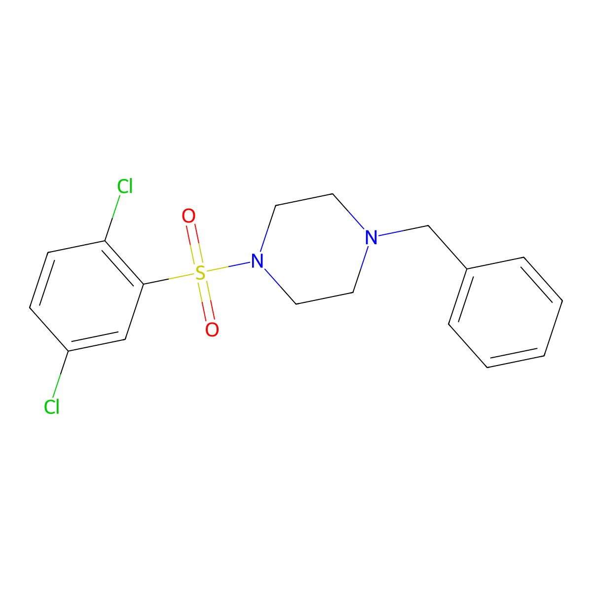1,4-Dichloro-2-((4-benzylpiperazinyl)sulfonyl)benzene molecular structure, CAS 312282-17-0
