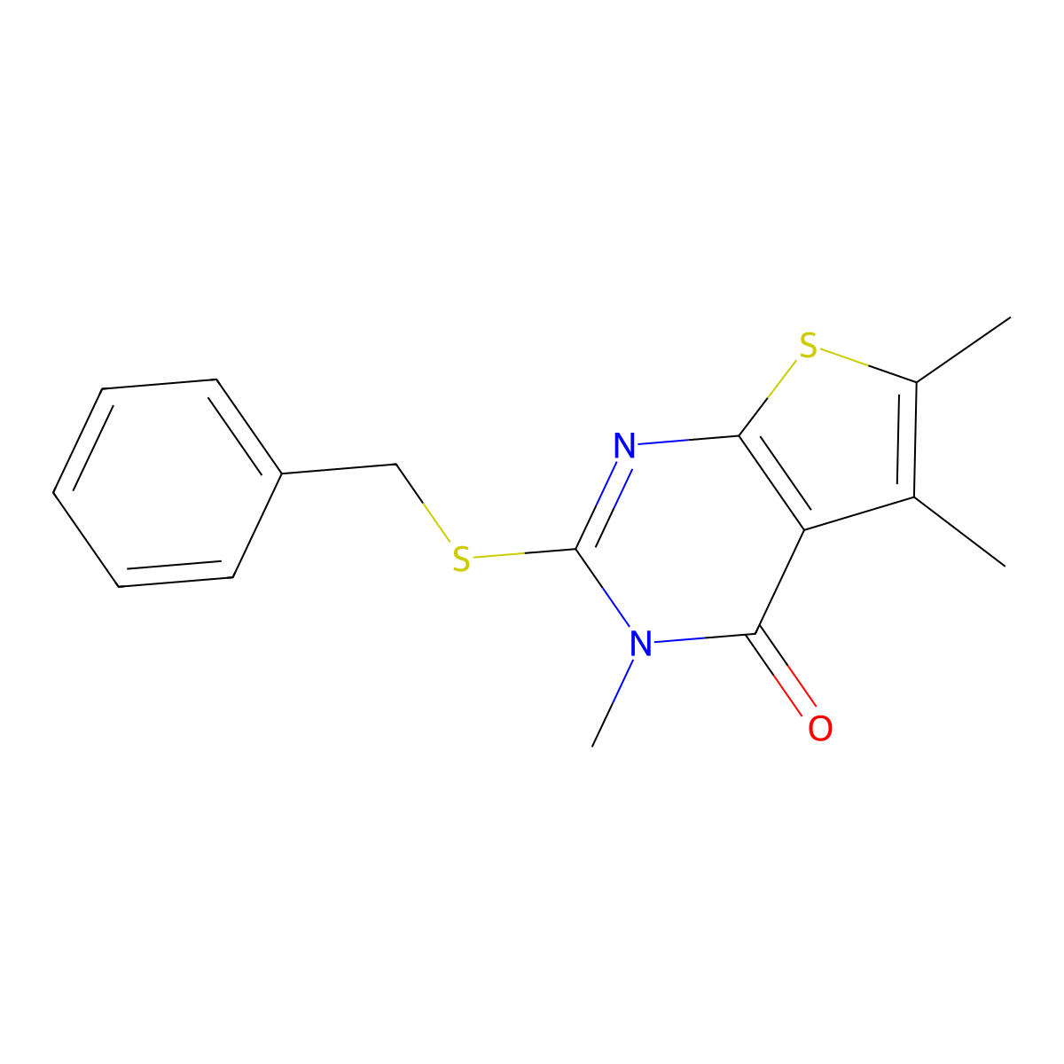2-(benzylsulfanyl)-3,5,6-trimethylthieno[2,3-d]pyrimidin-4(3H)-one molecular structure, CAS 312285-52-2
