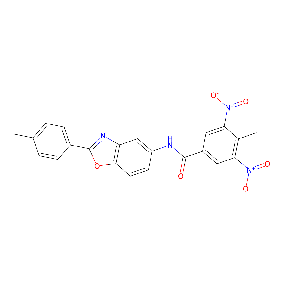 4-methyl-N-[2-(4-methylphenyl)-1,3-benzoxazol-5-yl]-3,5-dinitrobenzamide molecular structure, CAS 312287-13-1