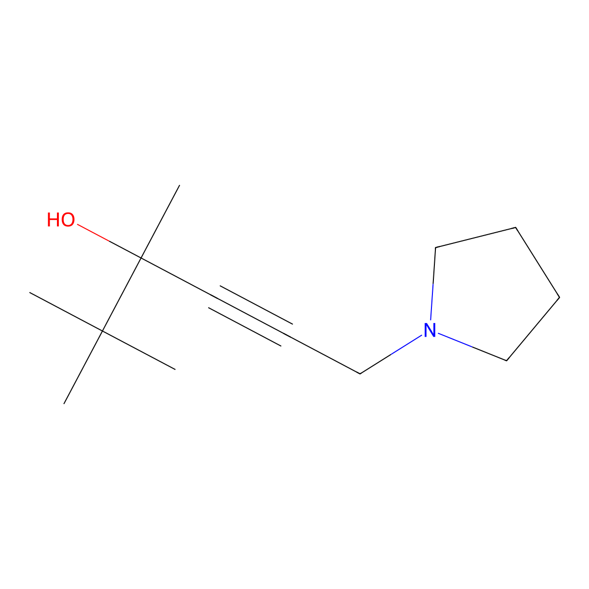 2,2,3-Trimethyl-6-pyrrolidin-1-ylhex-4-yn-3-ol molecular structure, CAS 312287-57-3