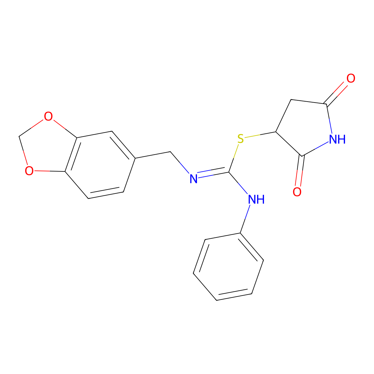 2,5-dioxo-3-pyrrolidinyl N-(1,3-benzodioxol-5-ylmethyl)-N'-phenylimidothiocarbamate molecular structure, CAS 312287-67-5
