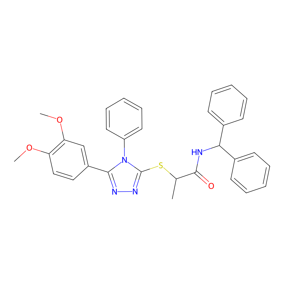2-{[5-(3,4-dimethoxyphenyl)-4-phenyl-4H-1,2,4-triazol-3-yl]sulfanyl}-N-(diphenylmethyl)propanamide molecular structure, CAS 312288-56-5