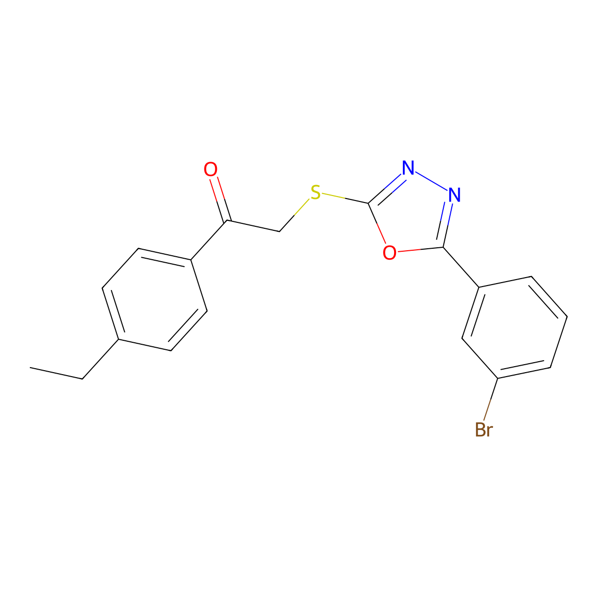 2-[[5-(3-Bromophenyl)-1,3,4-oxadiazol-2-yl]sulfanyl]-1-(4-ethylphenyl)ethanone molecular structure, CAS 312289-20-6