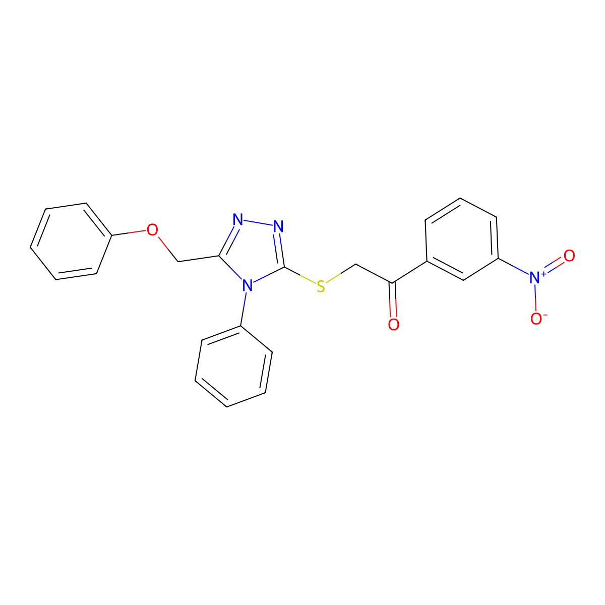 1-(3-Nitrophenyl)-2-[[5-(phenoxymethyl)-4-phenyl-1,2,4-triazol-3-yl]sulfanyl]ethanone molecular structure, CAS 312289-26-2