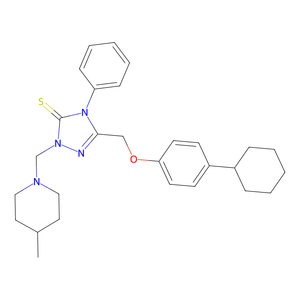 5-[(4-cyclohexylphenoxy)methyl]-2-[(4-methylpiperidin-1-yl)methyl]-4-phenyl-2,4-dihydro-3H-1,2,4-triazole-3-thione molecular structure, CAS 312289-60-4