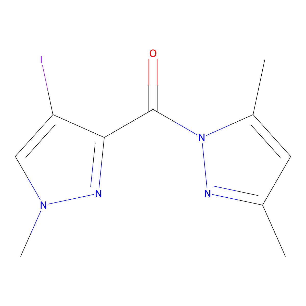 (3,5-Dimethylpyrazol-1-yl)-(4-iodo-1-methylpyrazol-3-yl)methanone molecular structure, CAS 312289-98-8
