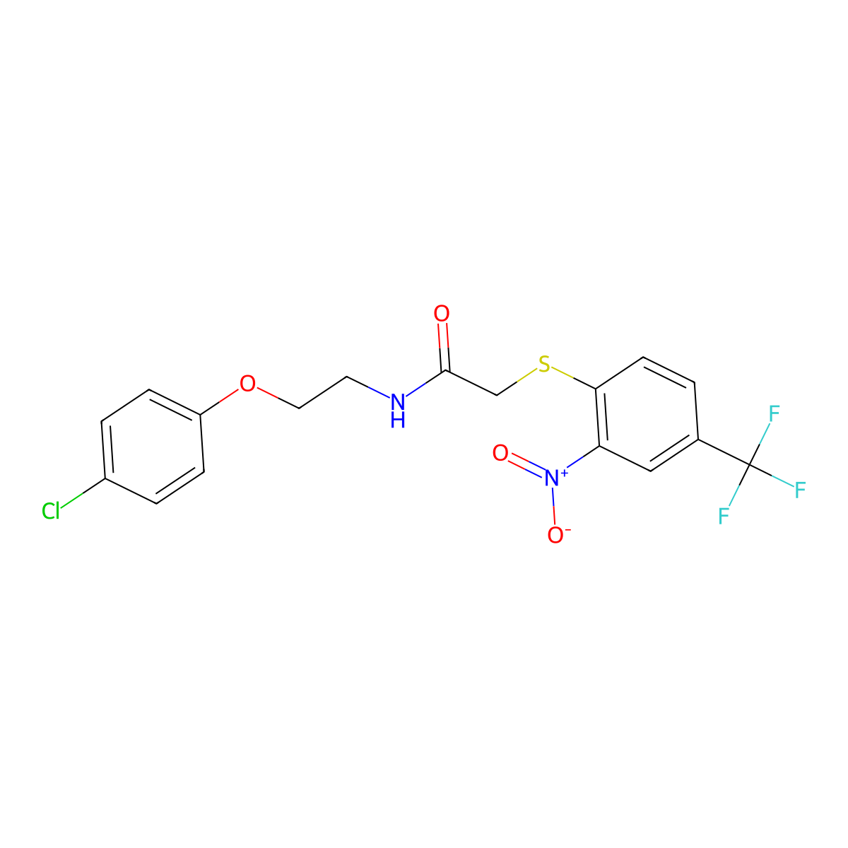 N-[2-(4-chlorophenoxy)ethyl]-2-[2-nitro-4-(trifluoromethyl)phenyl]sulfanylacetamide molecular structure, CAS 312290-38-3
