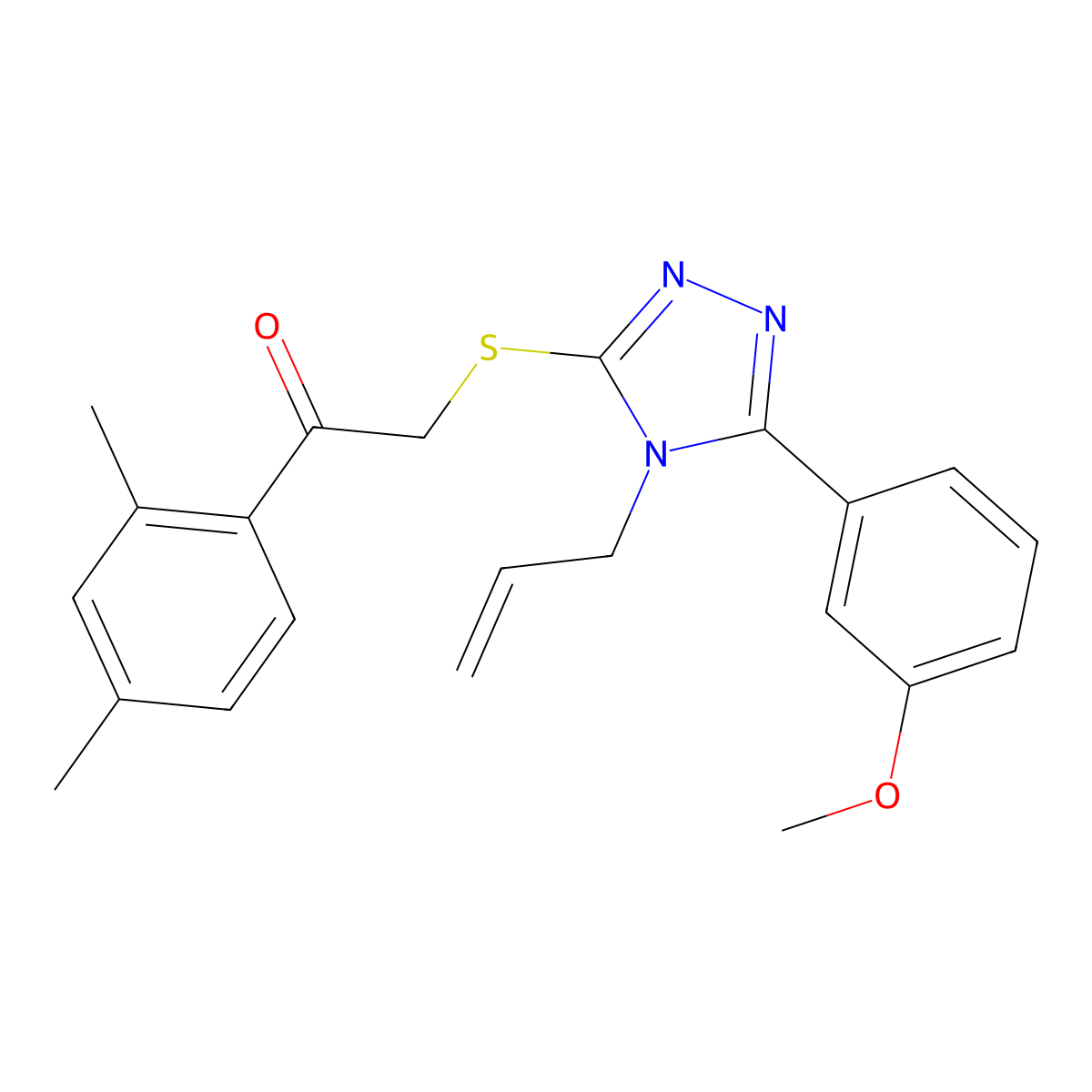 1-(2,4-Dimethylphenyl)-2-[[5-(3-methoxyphenyl)-4-prop-2-enyl-1,2,4-triazol-3-yl]sulfanyl]ethanone molecular structure, CAS 312290-66-7